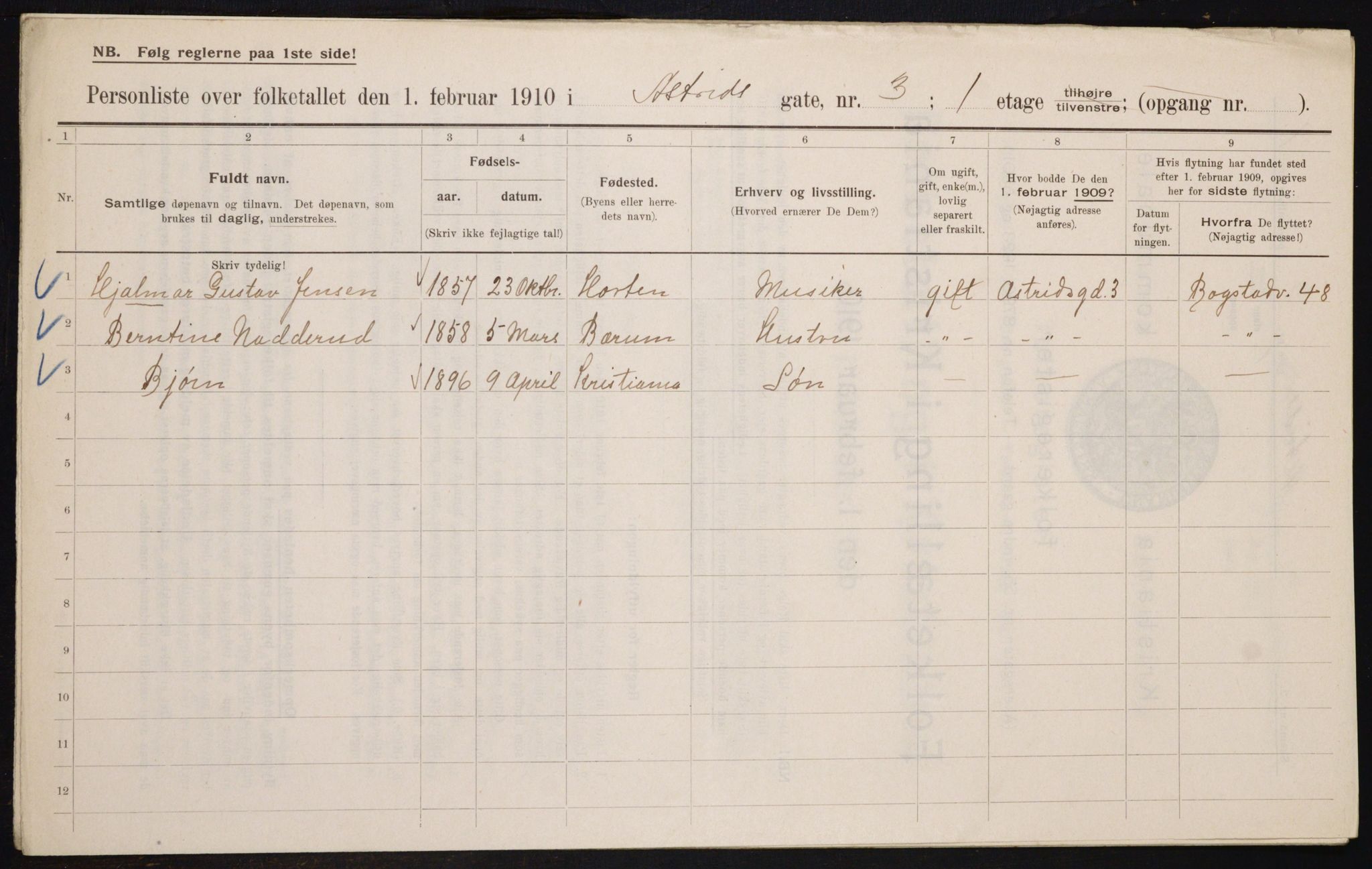 OBA, Municipal Census 1910 for Kristiania, 1910, p. 2340