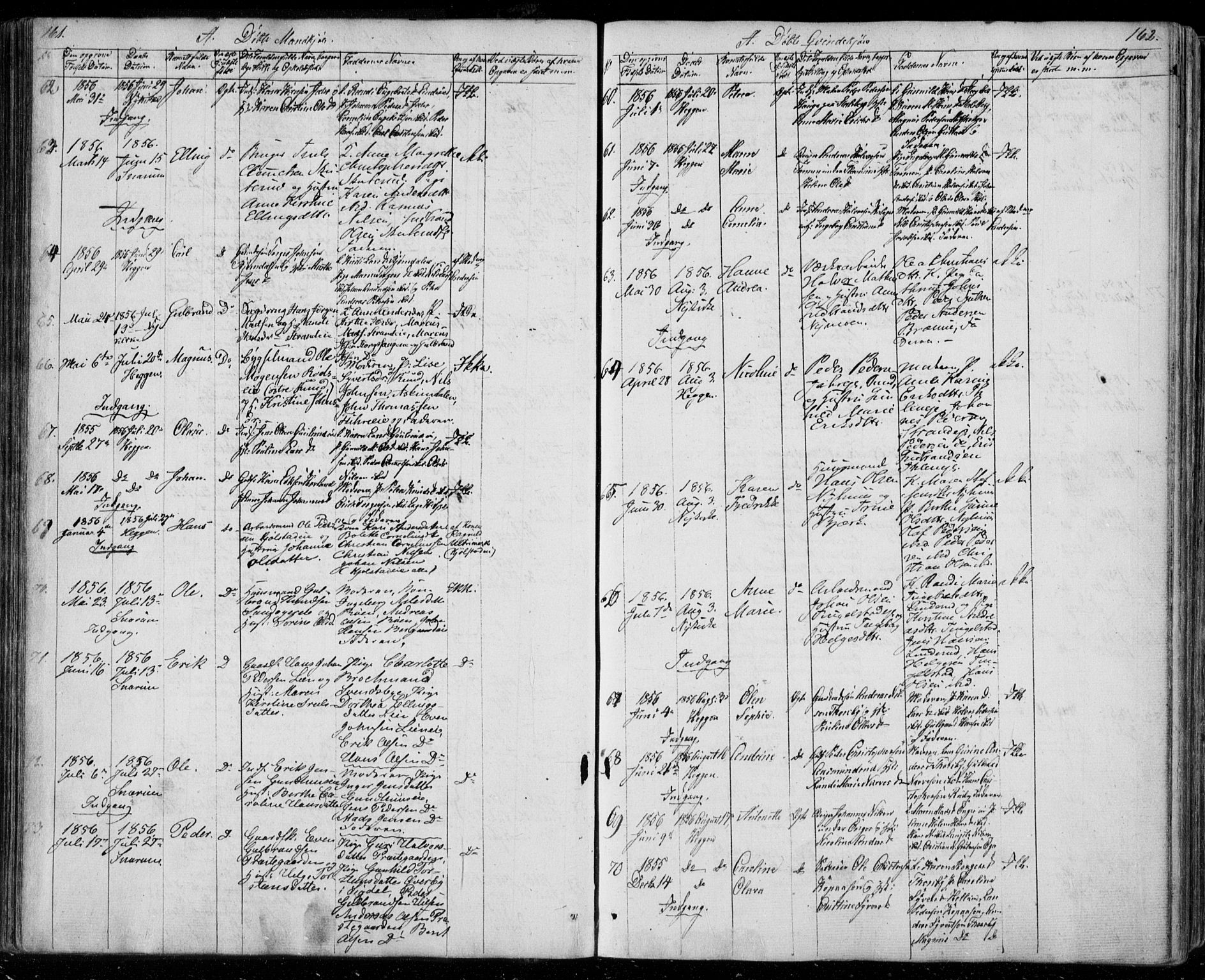 Modum kirkebøker, AV/SAKO-A-234/F/Fa/L0008: Parish register (official) no. 8, 1851-1859, p. 161-162