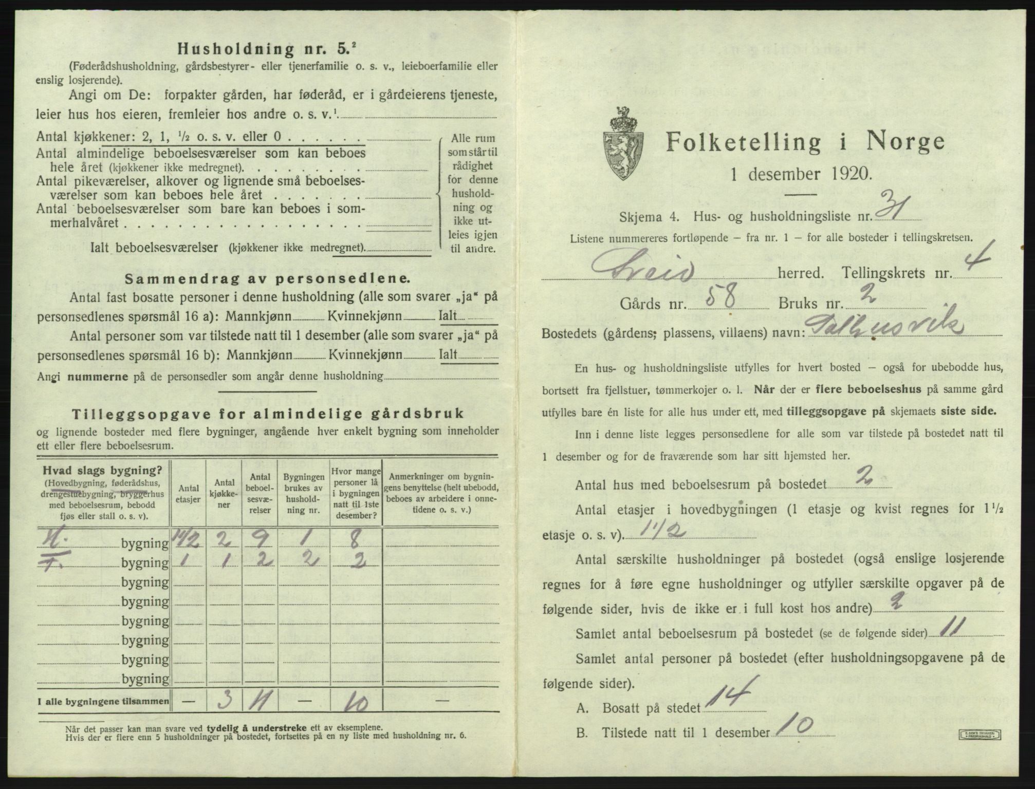 SAB, 1920 census for Sveio, 1920, p. 305