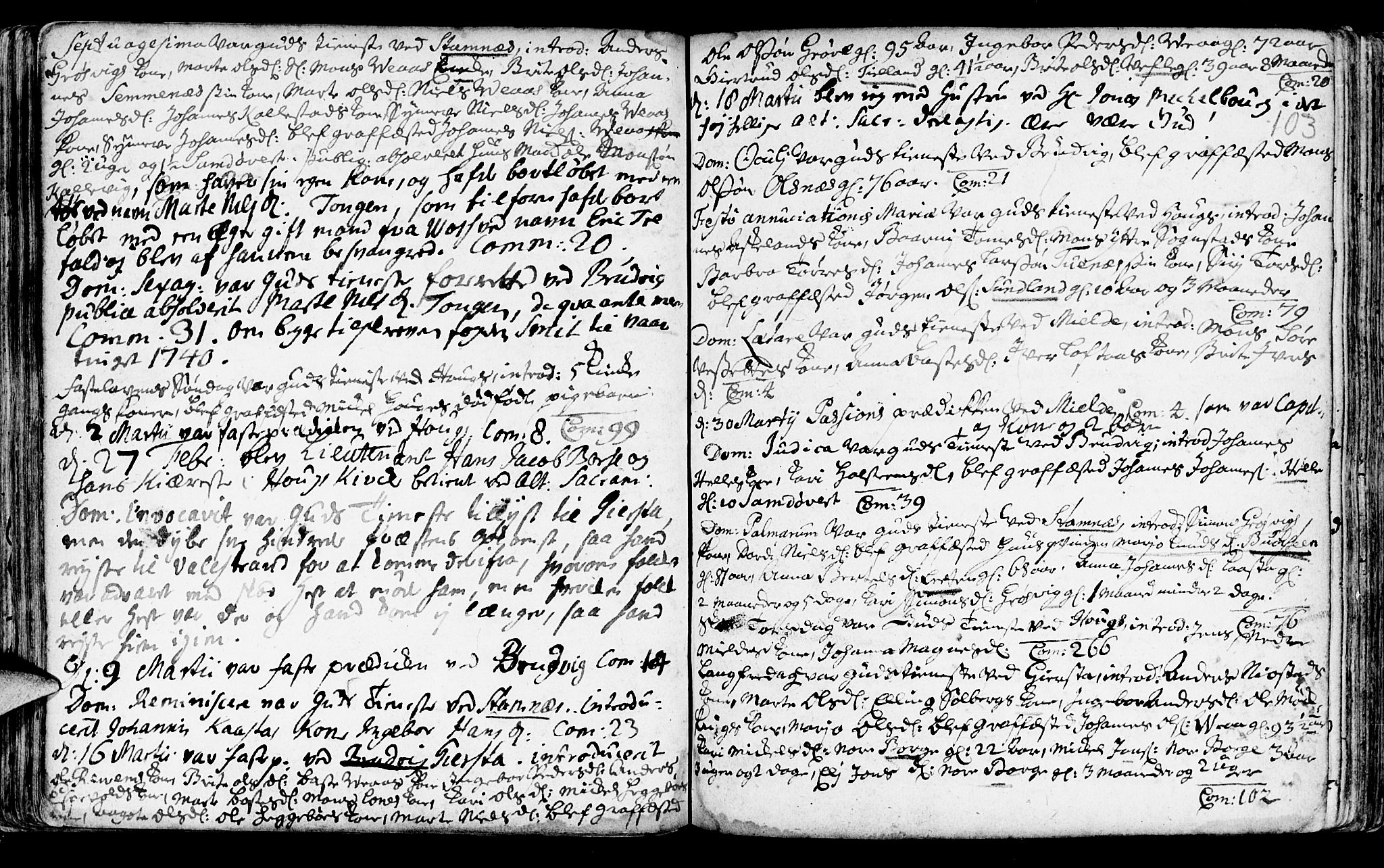 Haus sokneprestembete, AV/SAB-A-75601/H/Haa: Parish register (official) no. A 5, 1733-1747, p. 103