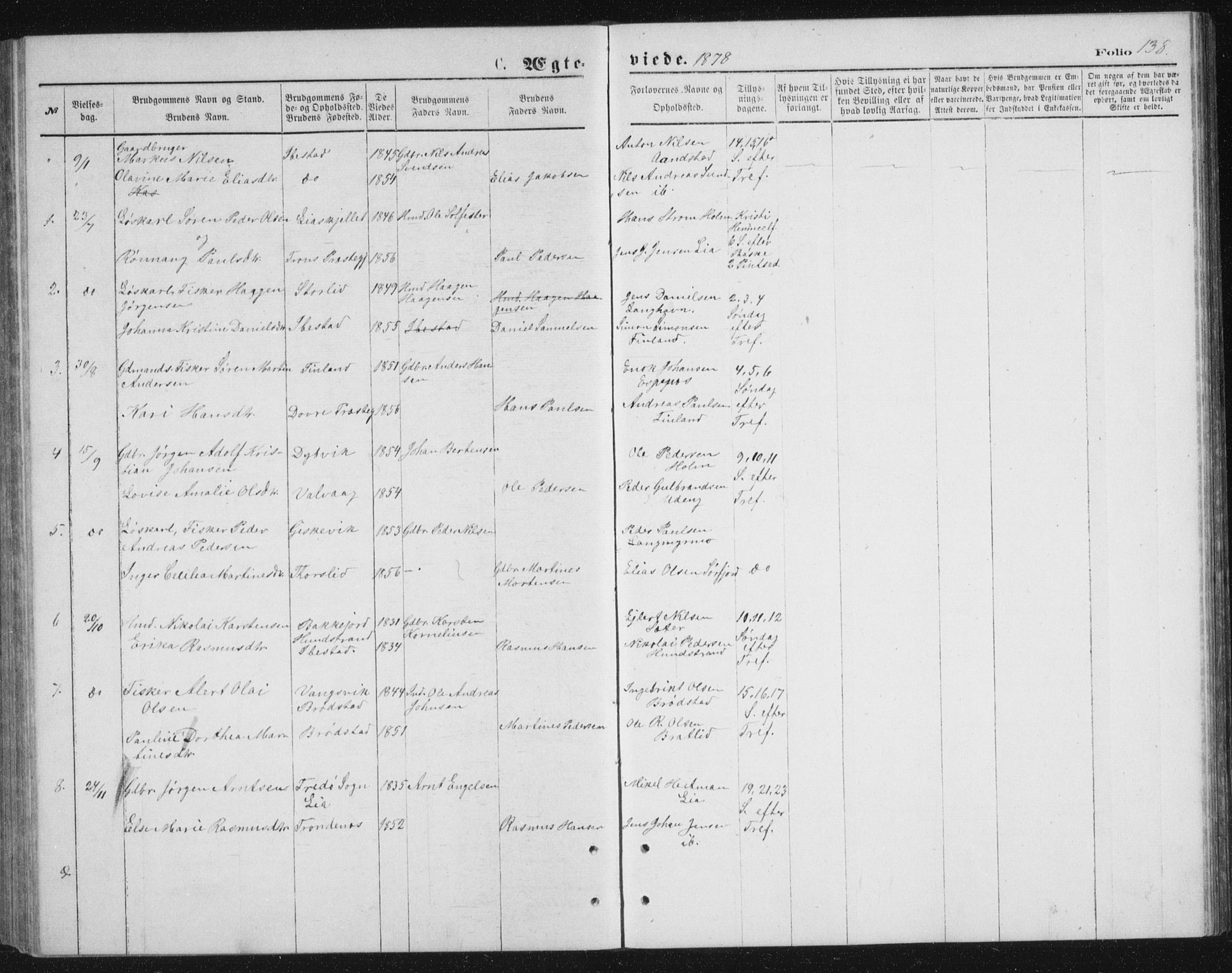 Tranøy sokneprestkontor, AV/SATØ-S-1313/I/Ia/Iab/L0013klokker: Parish register (copy) no. 13, 1874-1896, p. 138