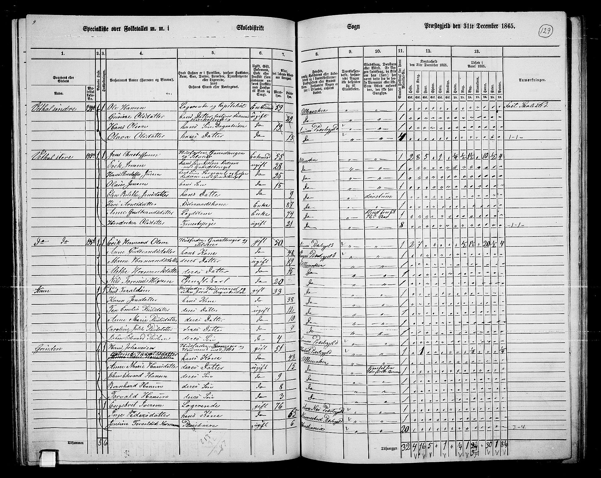 RA, 1865 census for Ullensaker, 1865, p. 113