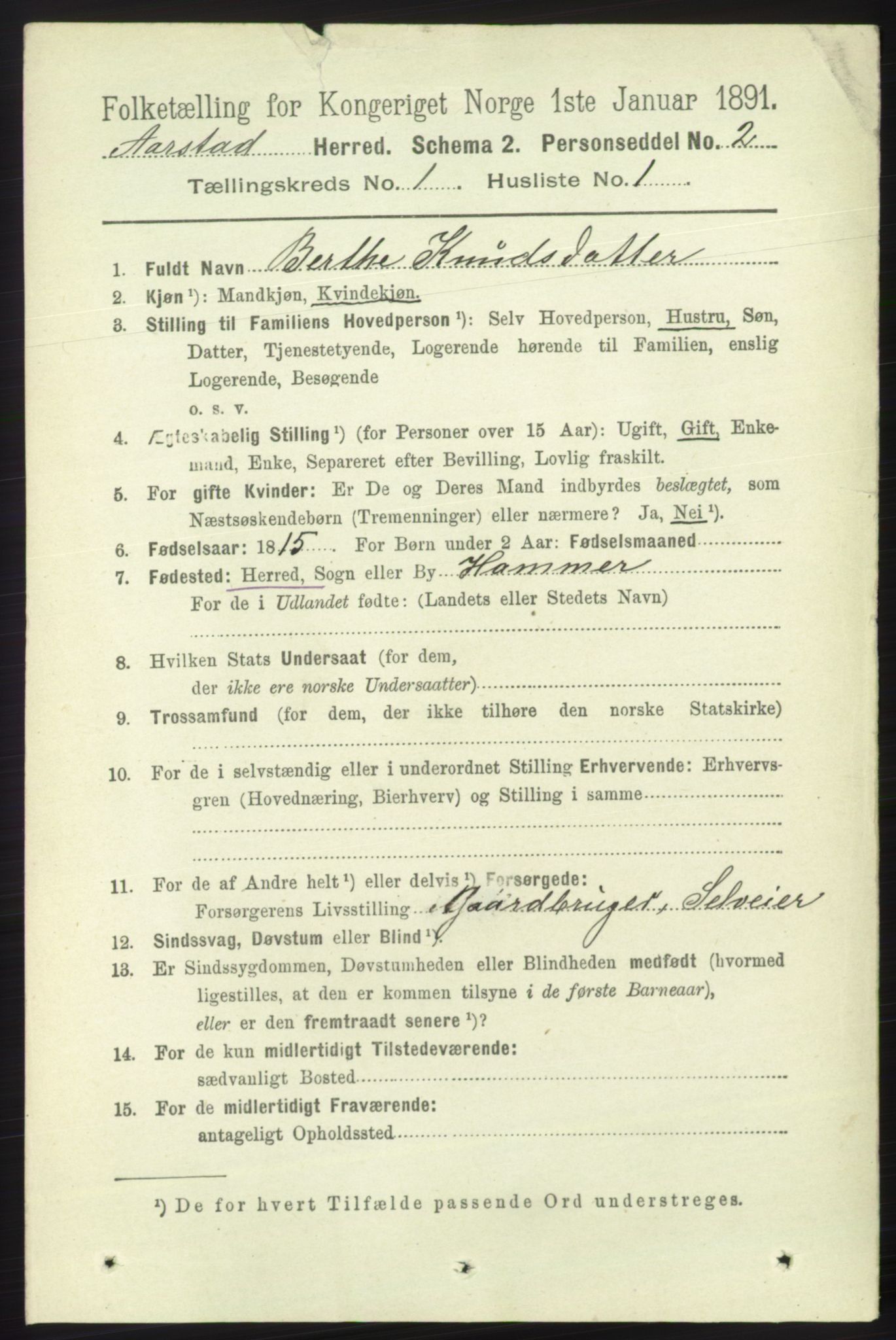 SAB, 1891 Census for 1280 Årstad, 1891, p. 105