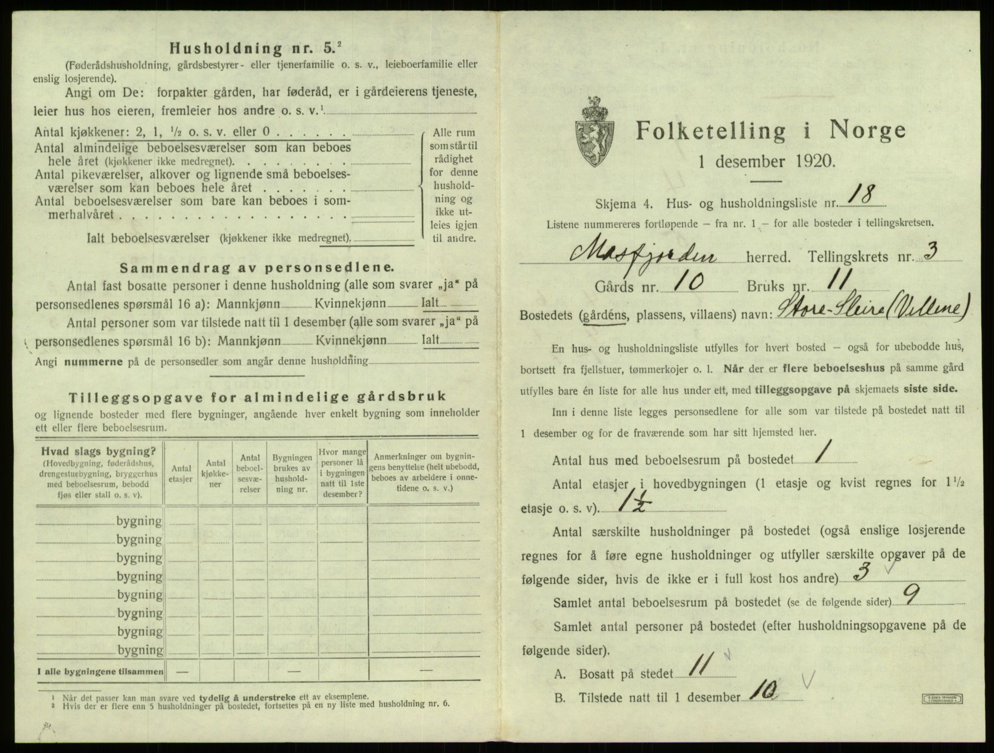 SAB, 1920 census for Masfjorden, 1920, p. 190