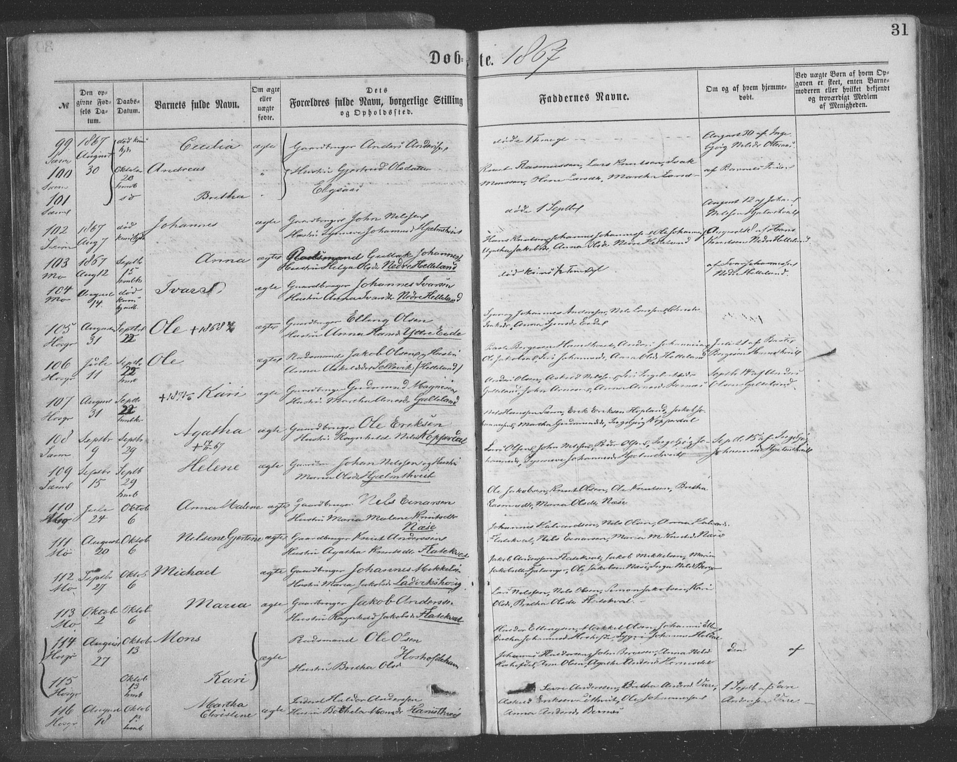 Hosanger sokneprestembete, AV/SAB-A-75801/H/Haa: Parish register (official) no. A 9, 1864-1876, p. 31