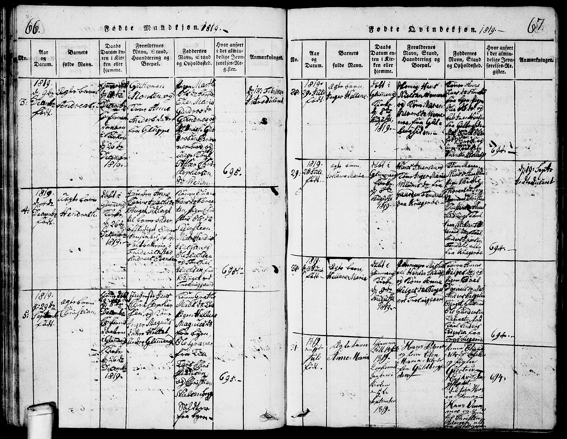 Glemmen prestekontor Kirkebøker, AV/SAO-A-10908/G/Ga/L0001: Parish register (copy) no. 1, 1816-1838, p. 66-67