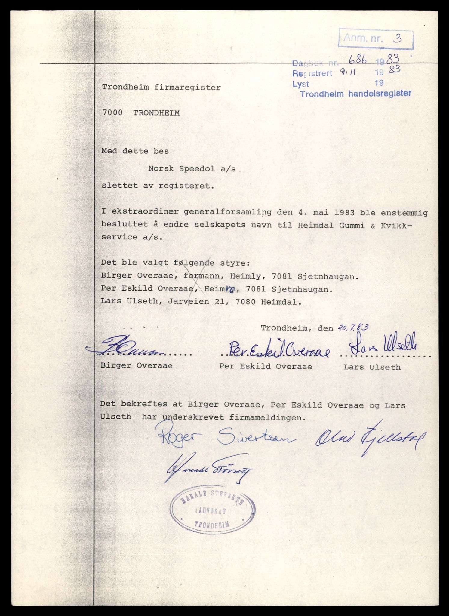 Trondheim byfogd, AV/SAT-A-0003/2/J/Jd/Jdb/L0079: Aksjeselskap, andelslag og borettslag, Nor-Pa, 1982-1985, p. 9