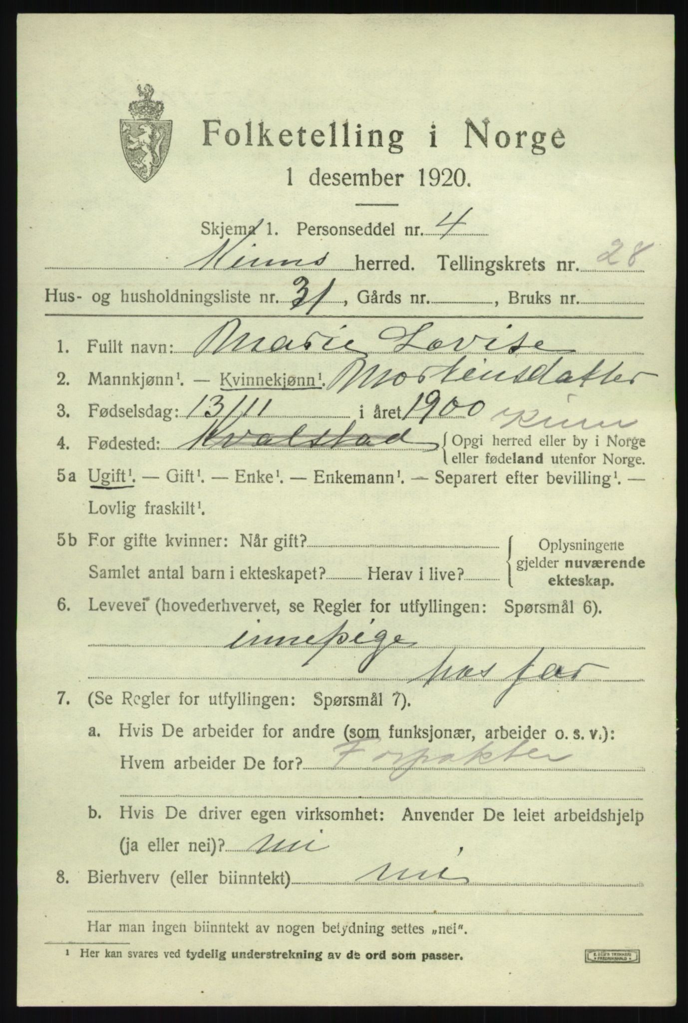 SAB, 1920 census for Kinn, 1920, p. 9845