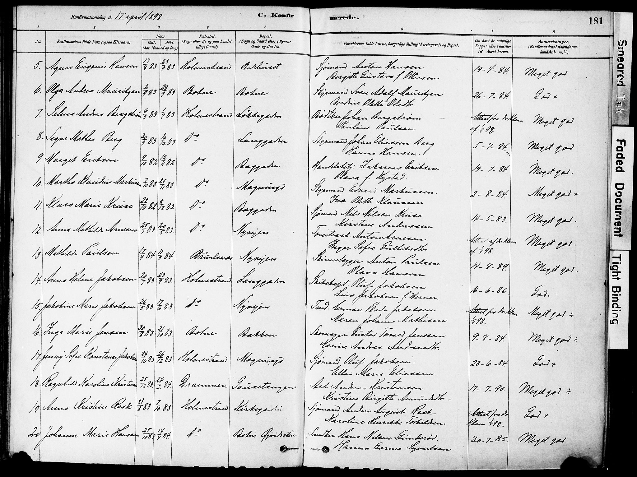 Holmestrand kirkebøker, AV/SAKO-A-346/F/Fa/L0004: Parish register (official) no. 4, 1880-1901, p. 181