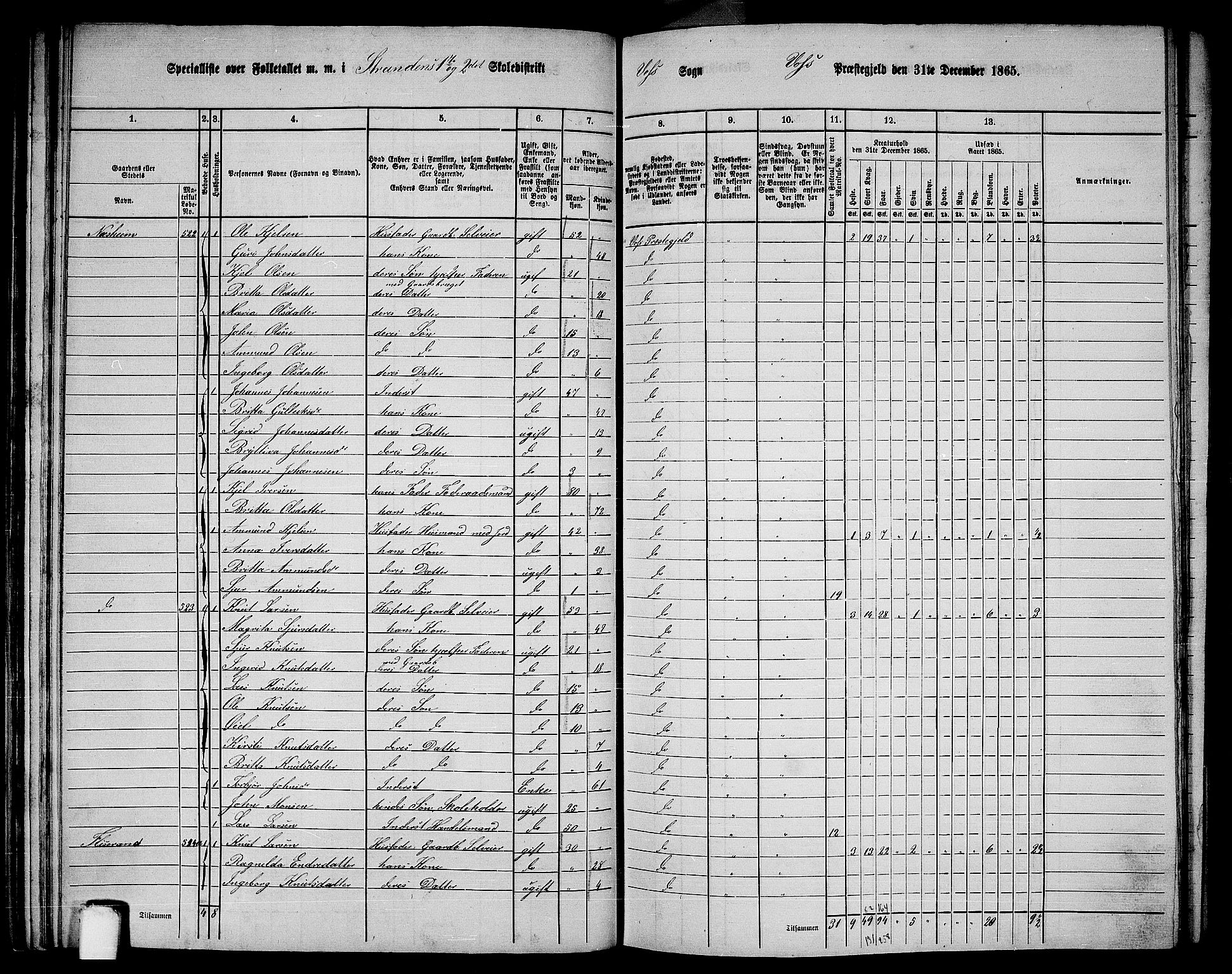 RA, 1865 census for Voss, 1865, p. 286