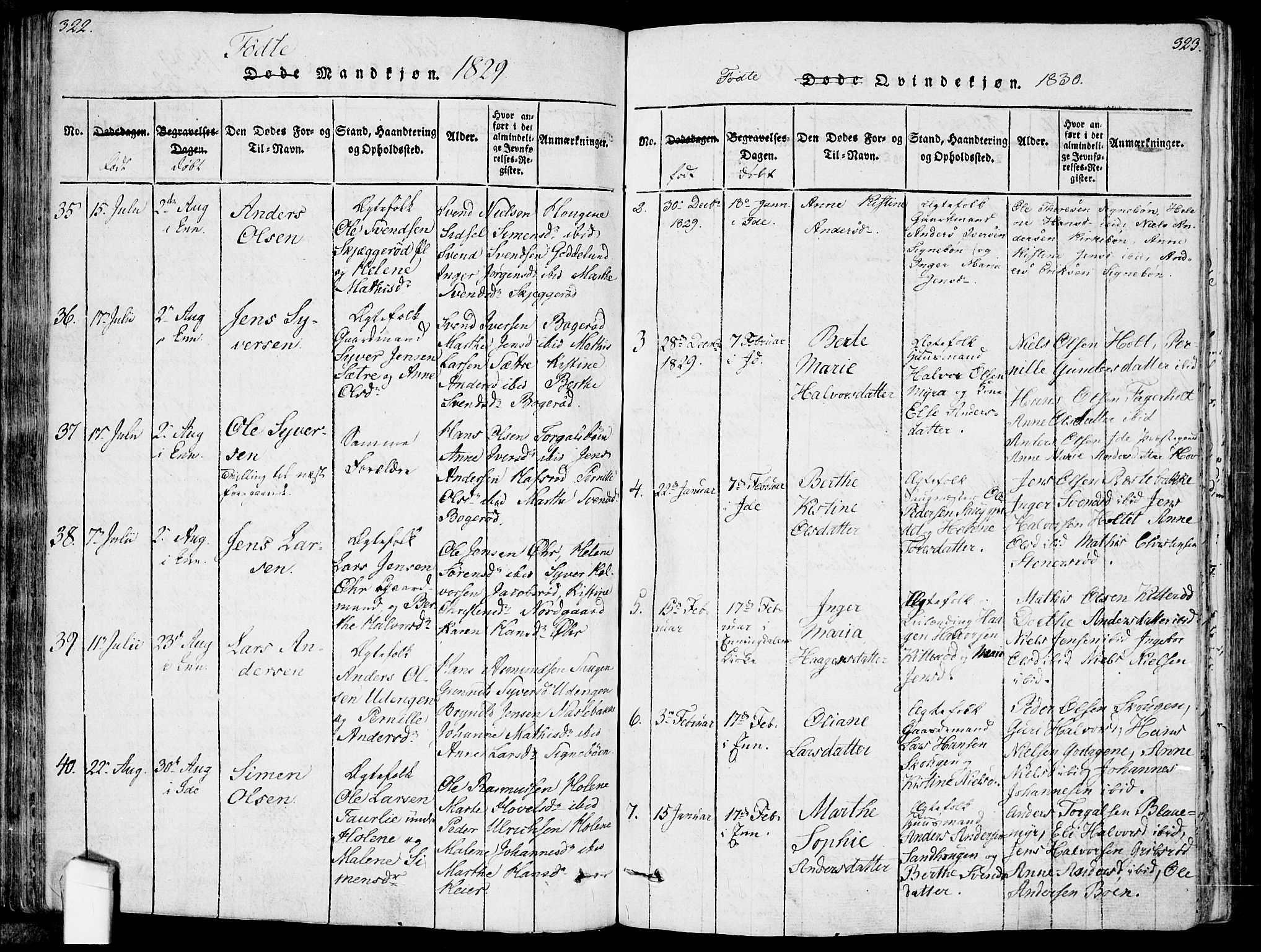 Idd prestekontor Kirkebøker, AV/SAO-A-10911/F/Fc/L0002: Parish register (official) no. III 2, 1815-1831, p. 322-323