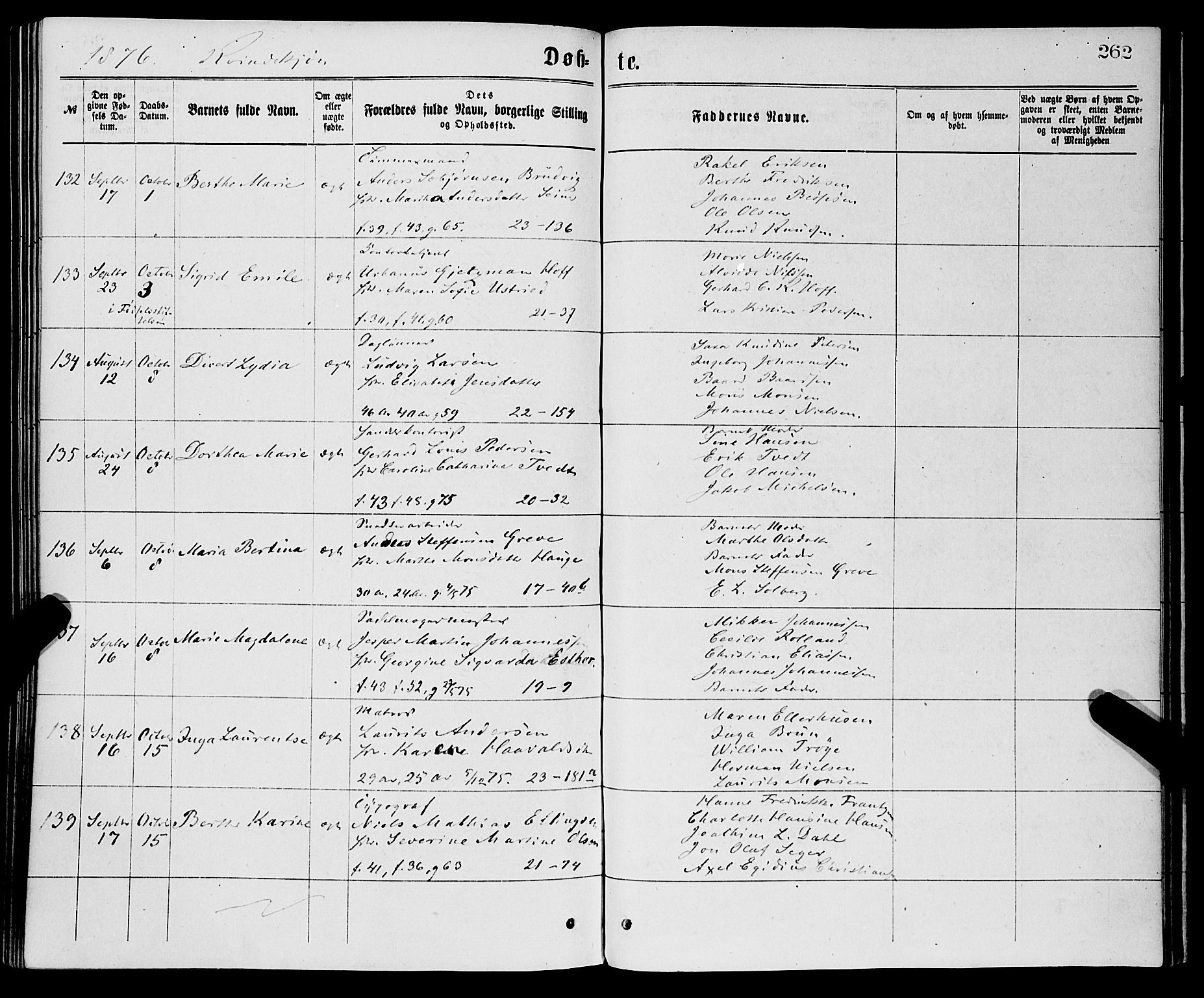 Korskirken sokneprestembete, SAB/A-76101/H/Haa/L0020: Parish register (official) no. B 6, 1871-1878, p. 262