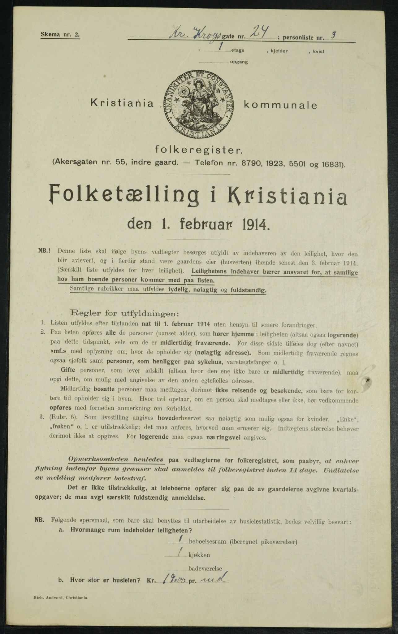 OBA, Municipal Census 1914 for Kristiania, 1914, p. 12045