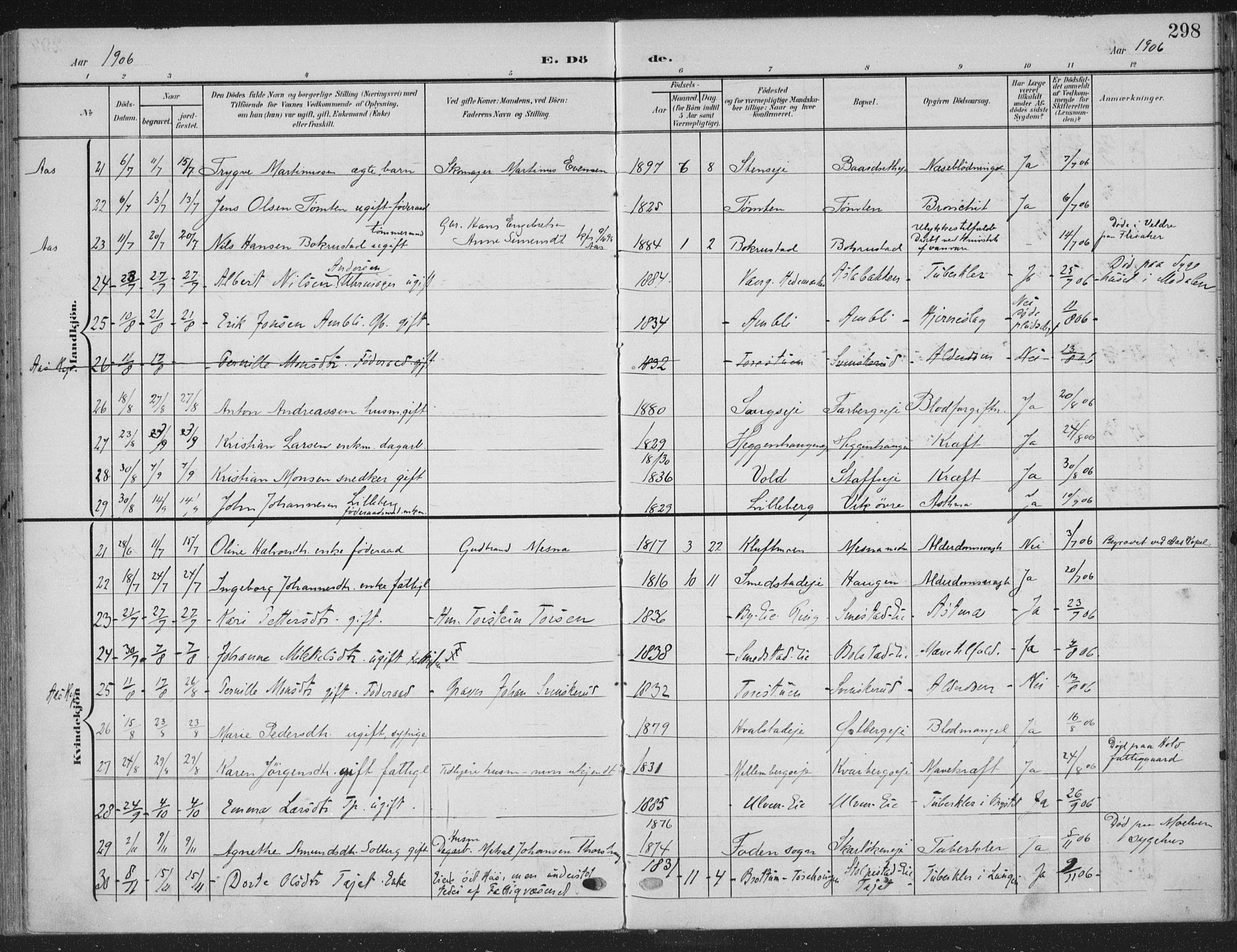 Ringsaker prestekontor, AV/SAH-PREST-014/K/Ka/L0018: Parish register (official) no. 18, 1903-1912, p. 298