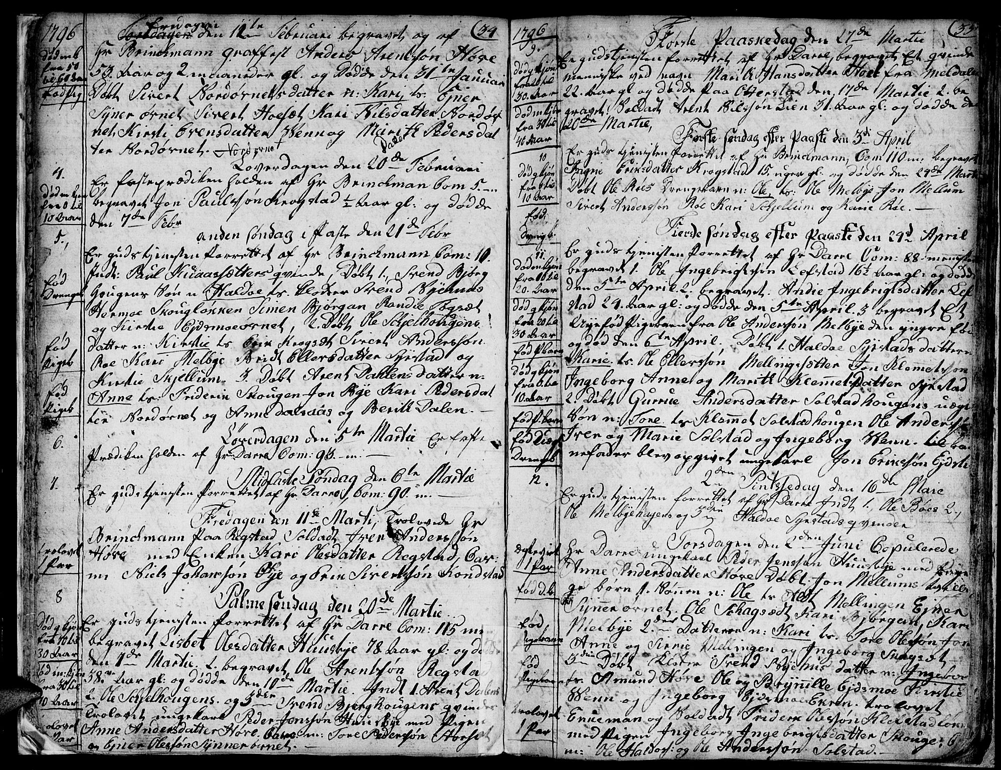 Ministerialprotokoller, klokkerbøker og fødselsregistre - Sør-Trøndelag, SAT/A-1456/667/L0794: Parish register (official) no. 667A02, 1791-1816, p. 34-35
