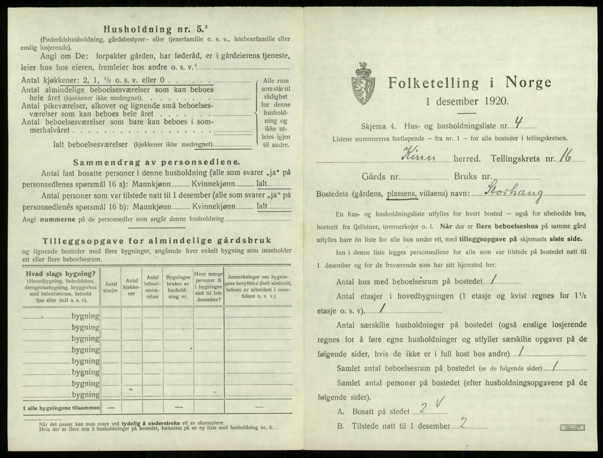 SAB, 1920 census for Kinn, 1920, p. 695