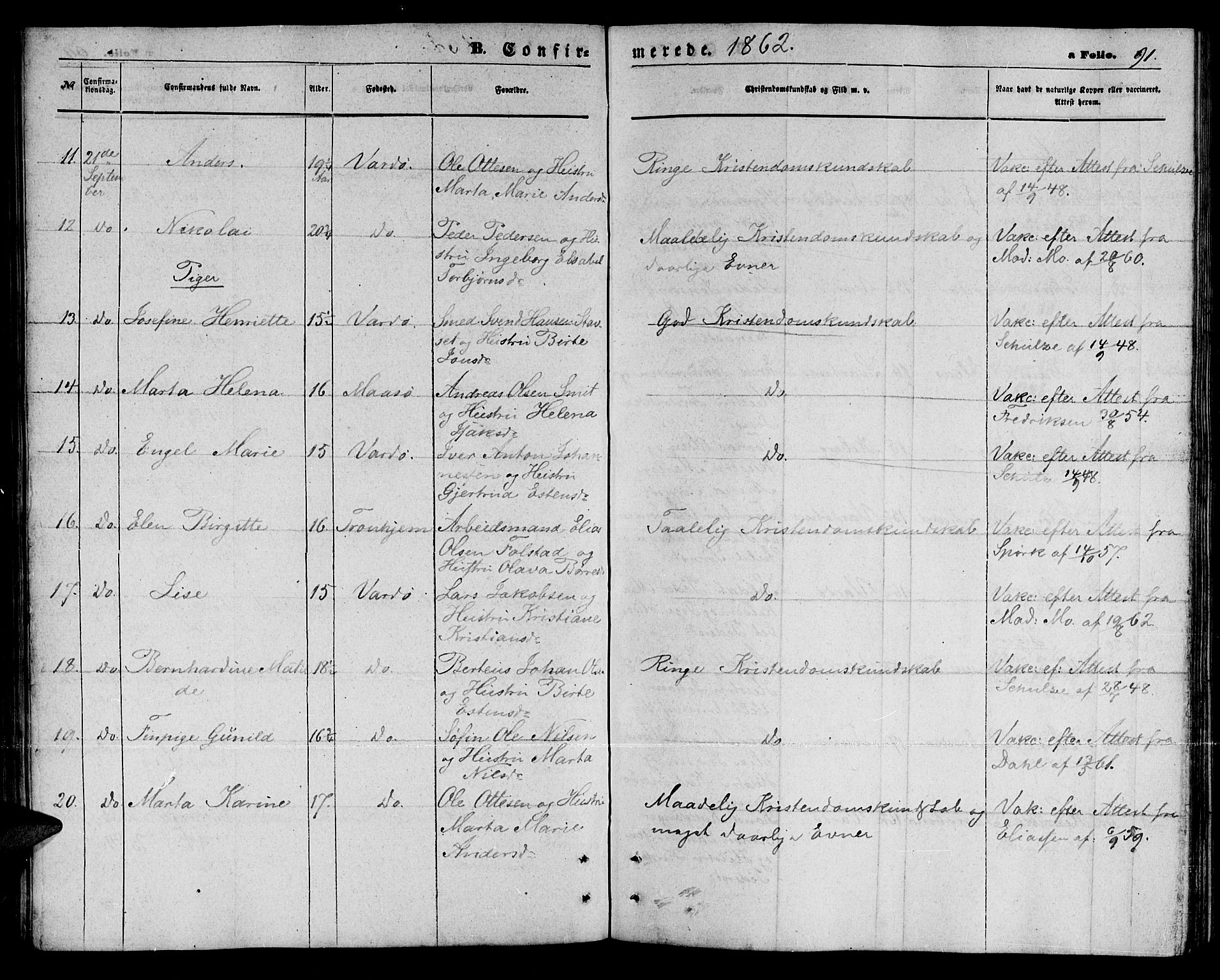 Vardø sokneprestkontor, SATØ/S-1332/H/Hb/L0002klokker: Parish register (copy) no. 2, 1861-1870, p. 91