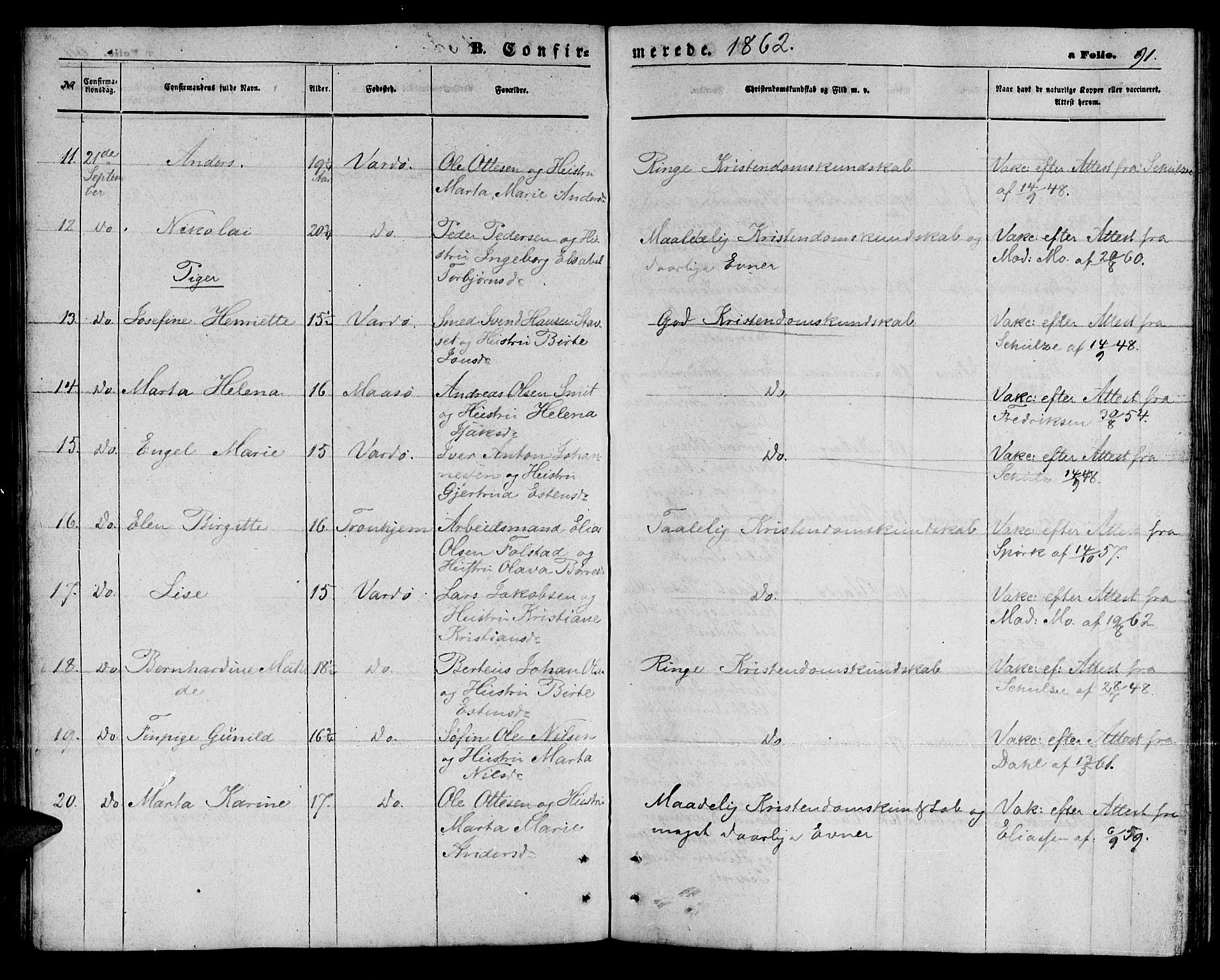 Vardø sokneprestkontor, AV/SATØ-S-1332/H/Hb/L0002klokker: Parish register (copy) no. 2, 1861-1870, p. 91