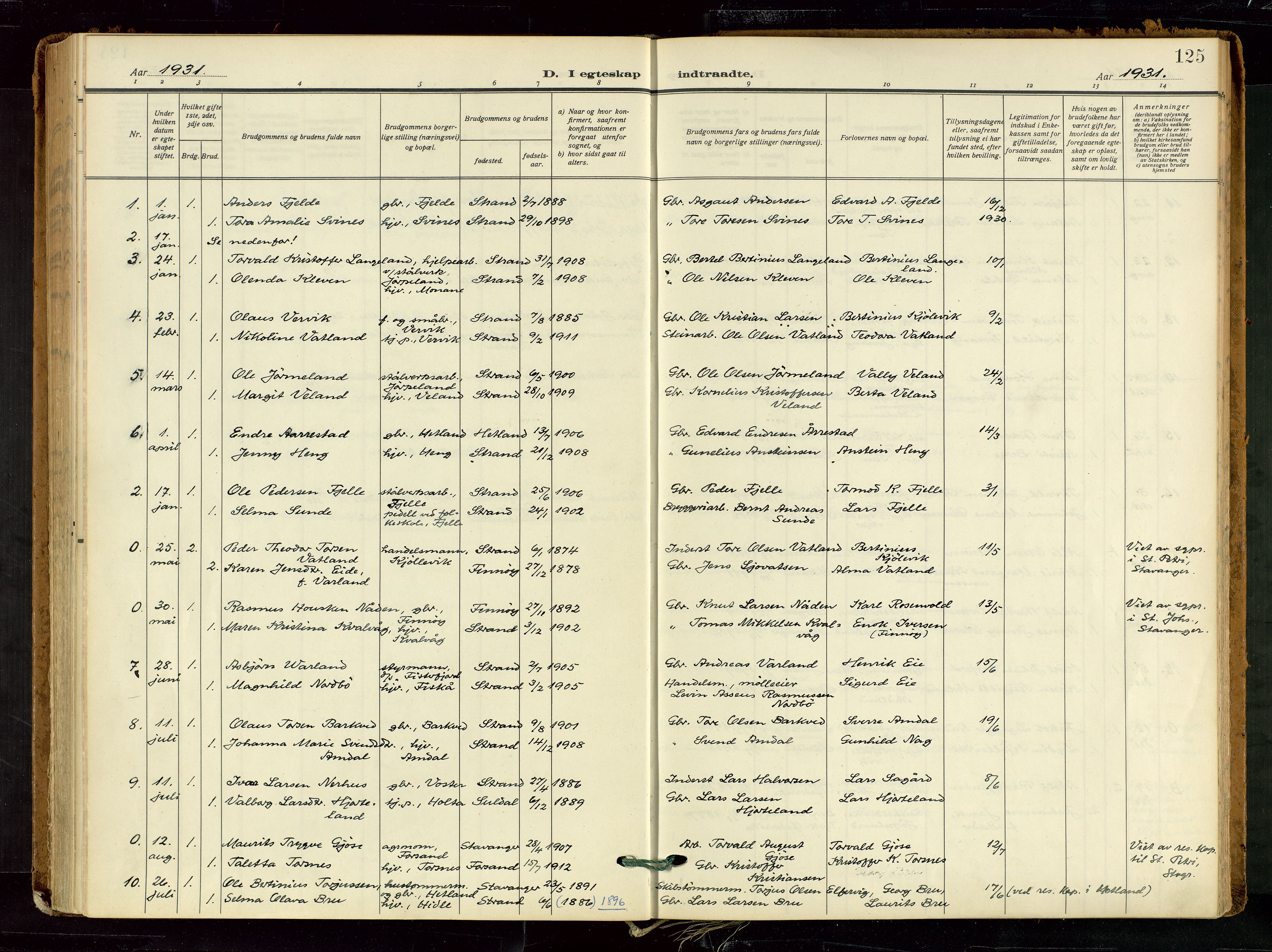 Strand sokneprestkontor, SAST/A-101828/H/Ha/Haa/L0012: Parish register (official) no. A 12, 1927-1946, p. 125