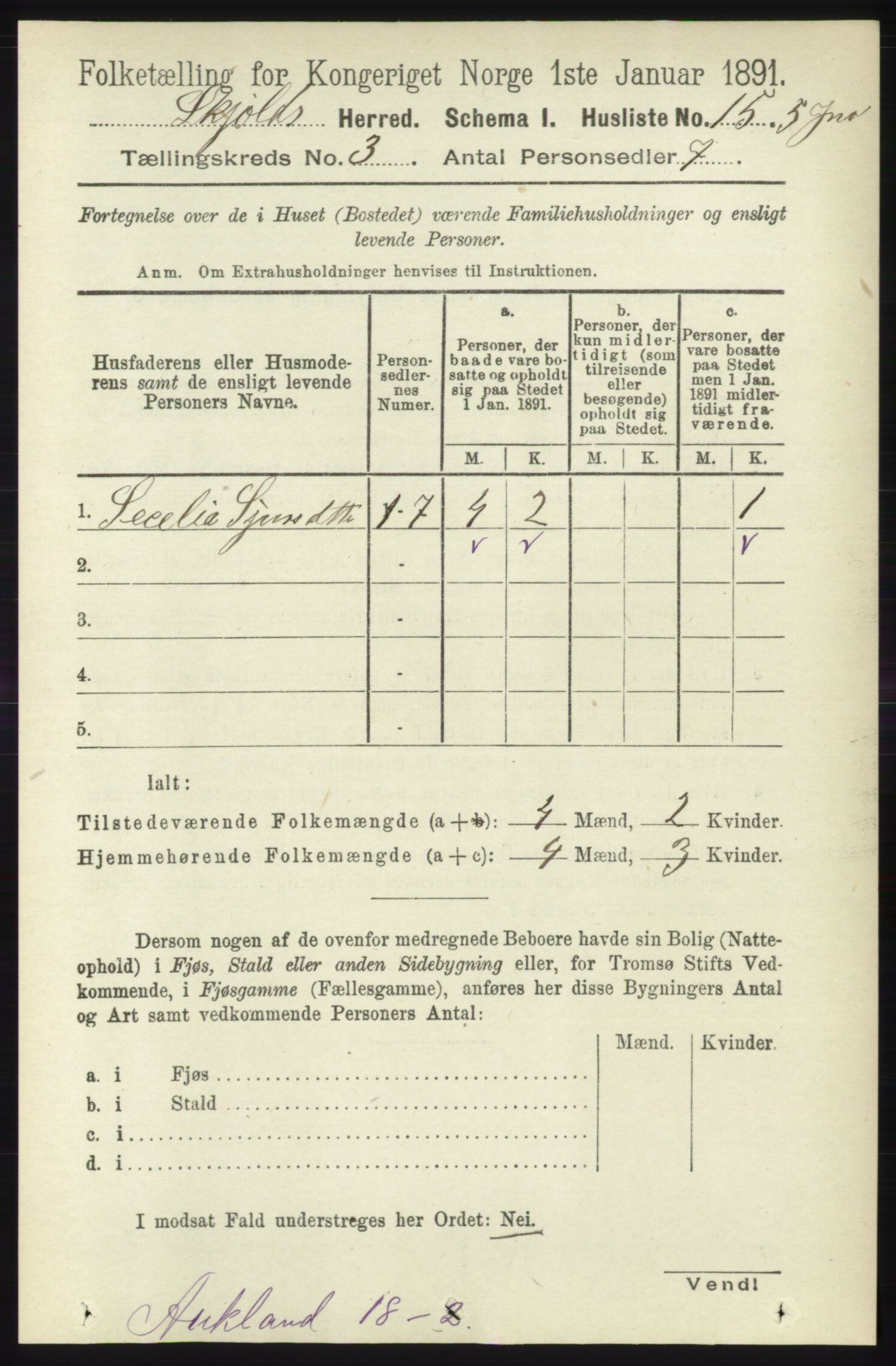 RA, 1891 census for 1154 Skjold, 1891, p. 373