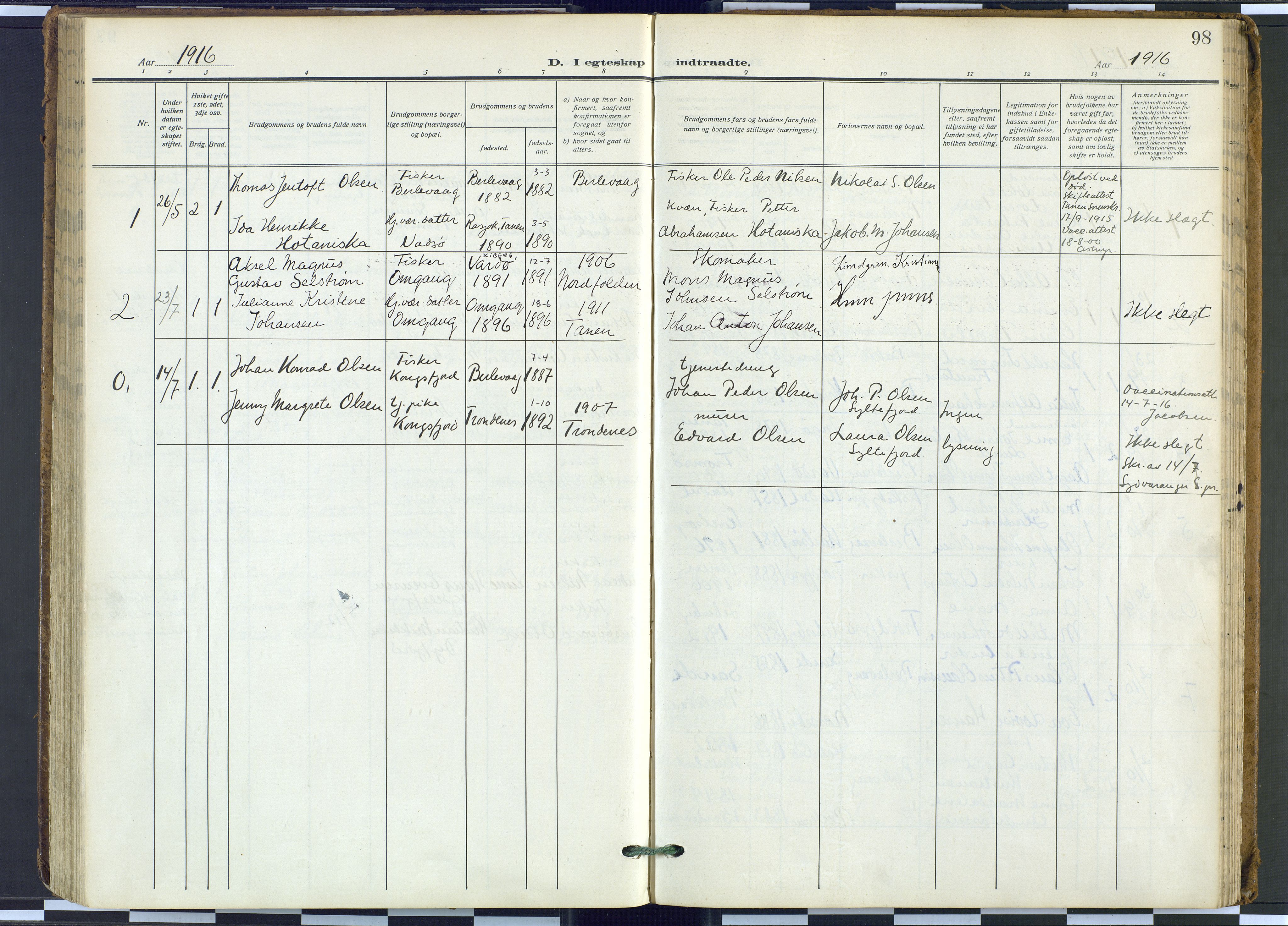Tana sokneprestkontor, SATØ/S-1334/H/Ha: Parish register (official) no. 9, 1914-1930, p. 98