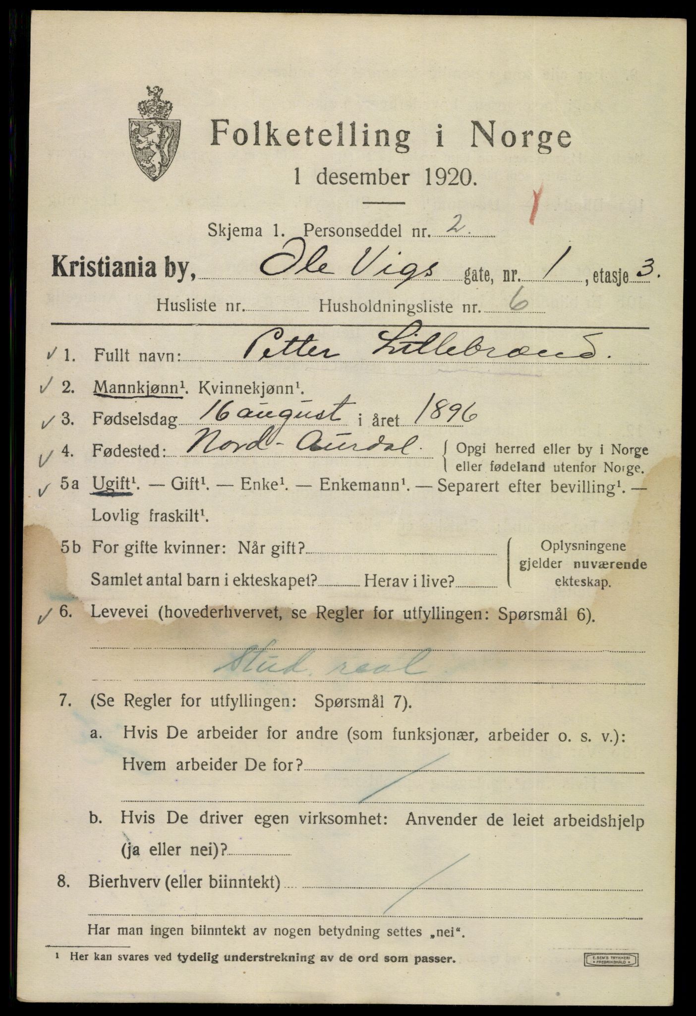 SAO, 1920 census for Kristiania, 1920, p. 432963