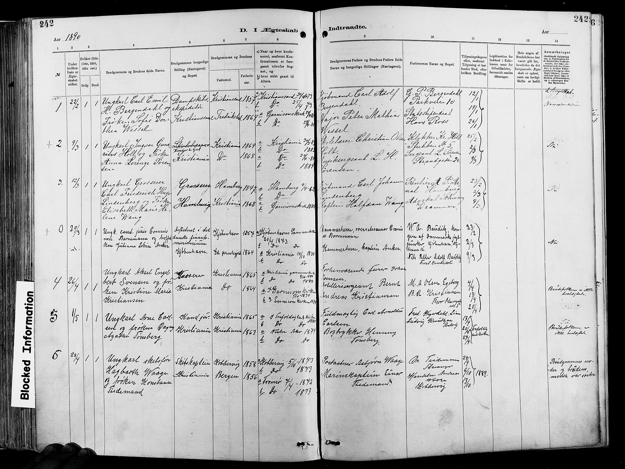 Garnisonsmenigheten Kirkebøker, SAO/A-10846/F/Fa/L0012: Parish register (official) no. 12, 1880-1893, p. 242