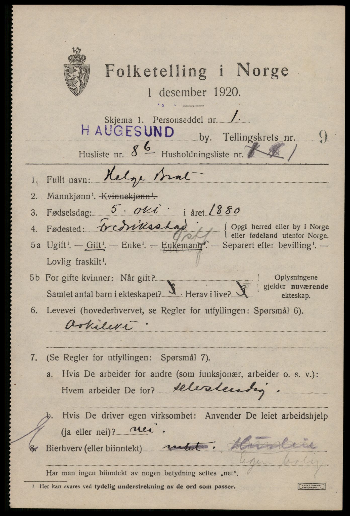SAST, 1920 census for Haugesund, 1920, p. 32343