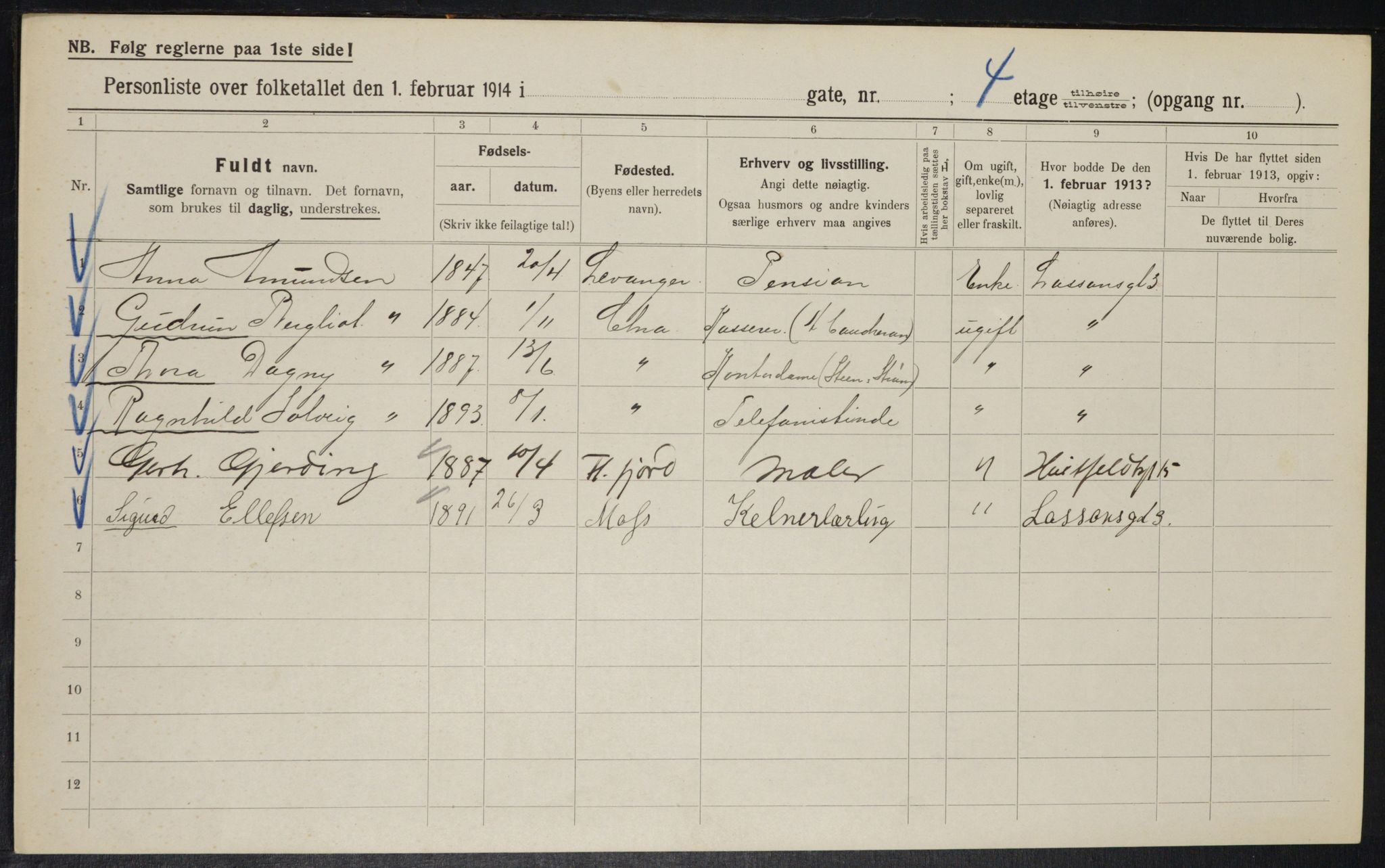 OBA, Municipal Census 1914 for Kristiania, 1914, p. 57148