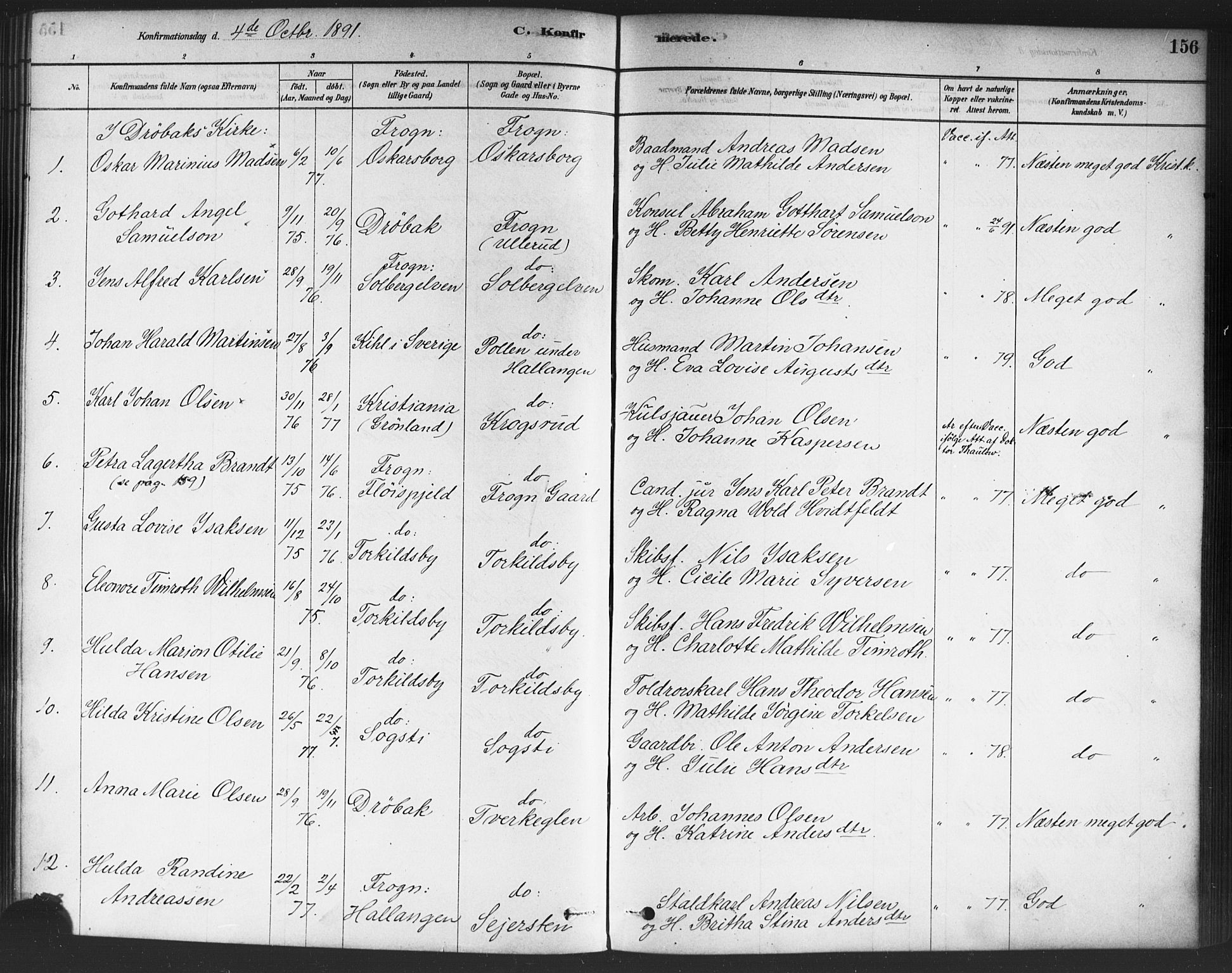 Drøbak prestekontor Kirkebøker, SAO/A-10142a/F/Fc/L0002: Parish register (official) no. III 2, 1878-1891, p. 156