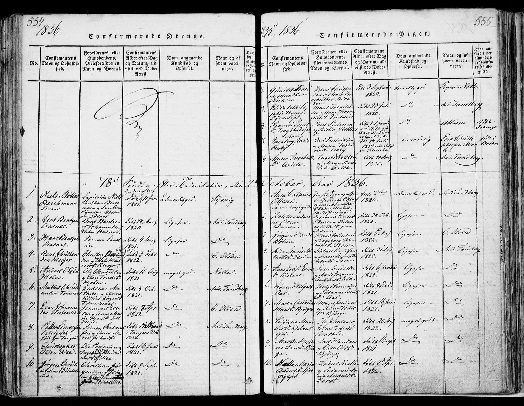 Sande Kirkebøker, SAKO/A-53/F/Fa/L0003: Parish register (official) no. 3, 1814-1847, p. 554-555
