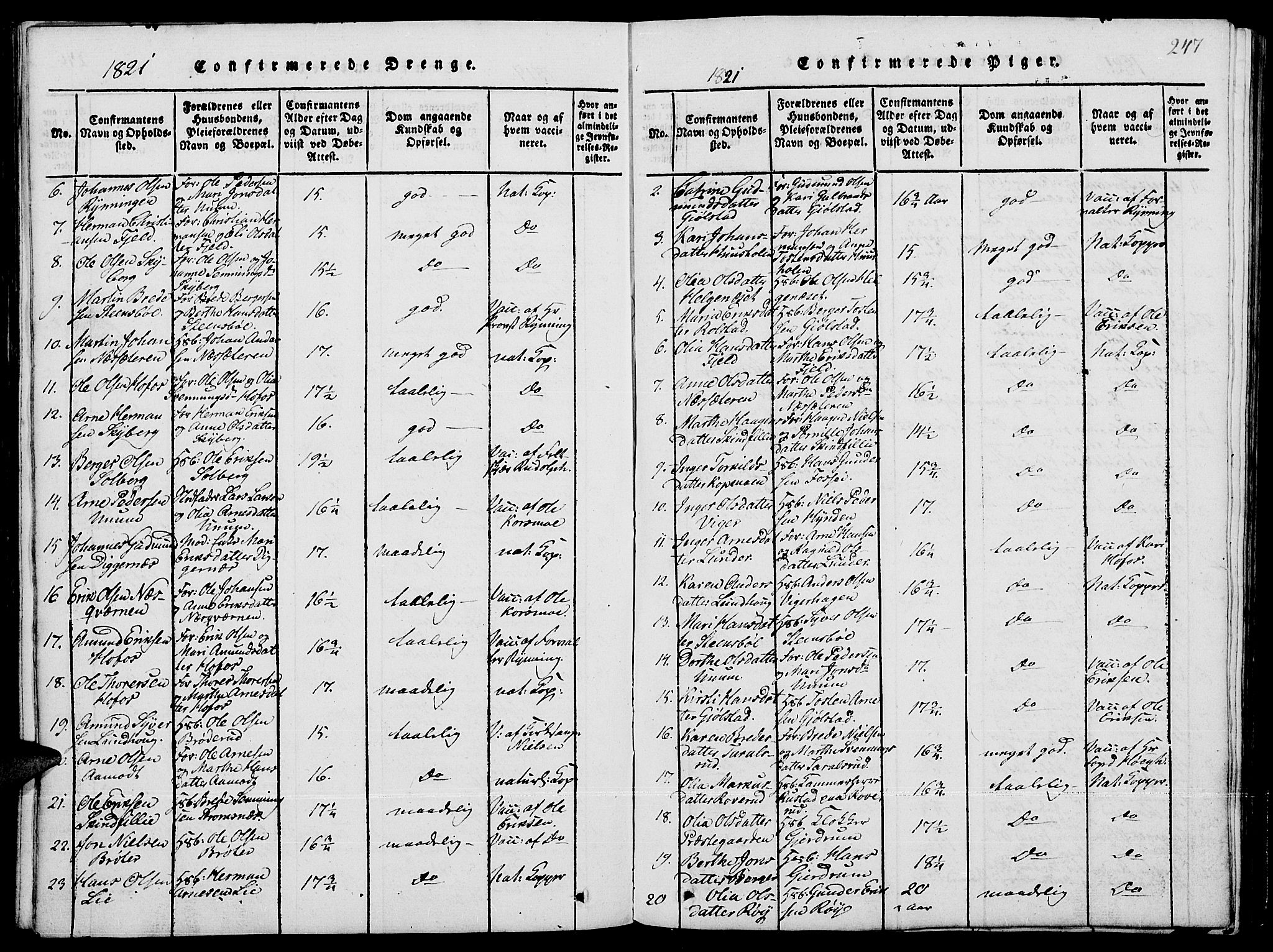 Grue prestekontor, AV/SAH-PREST-036/H/Ha/Hab/L0001: Parish register (copy) no. 1, 1814-1841, p. 247