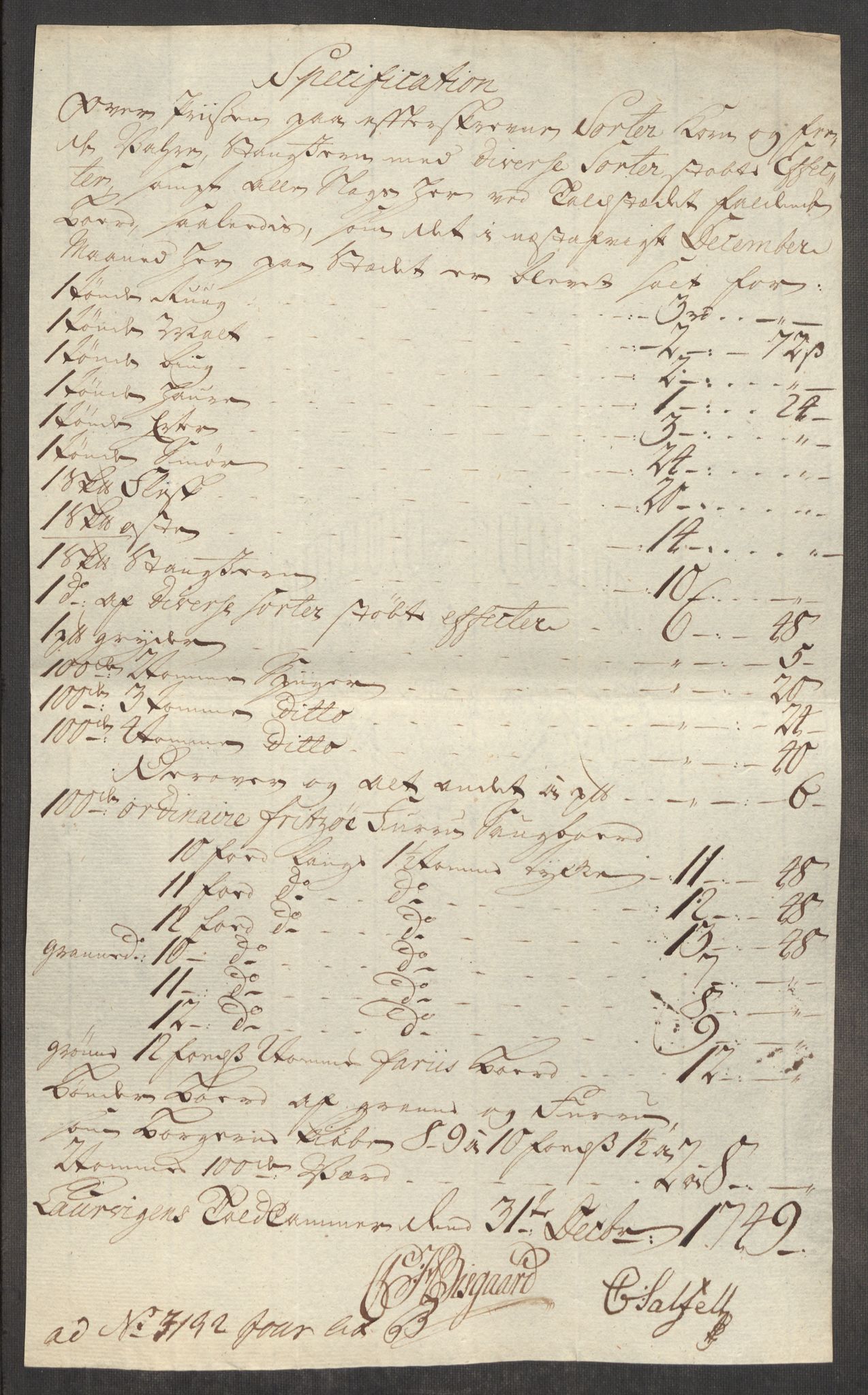 Rentekammeret inntil 1814, Realistisk ordnet avdeling, RA/EA-4070/Oe/L0004: [Ø1]: Priskuranter, 1749-1752, p. 103