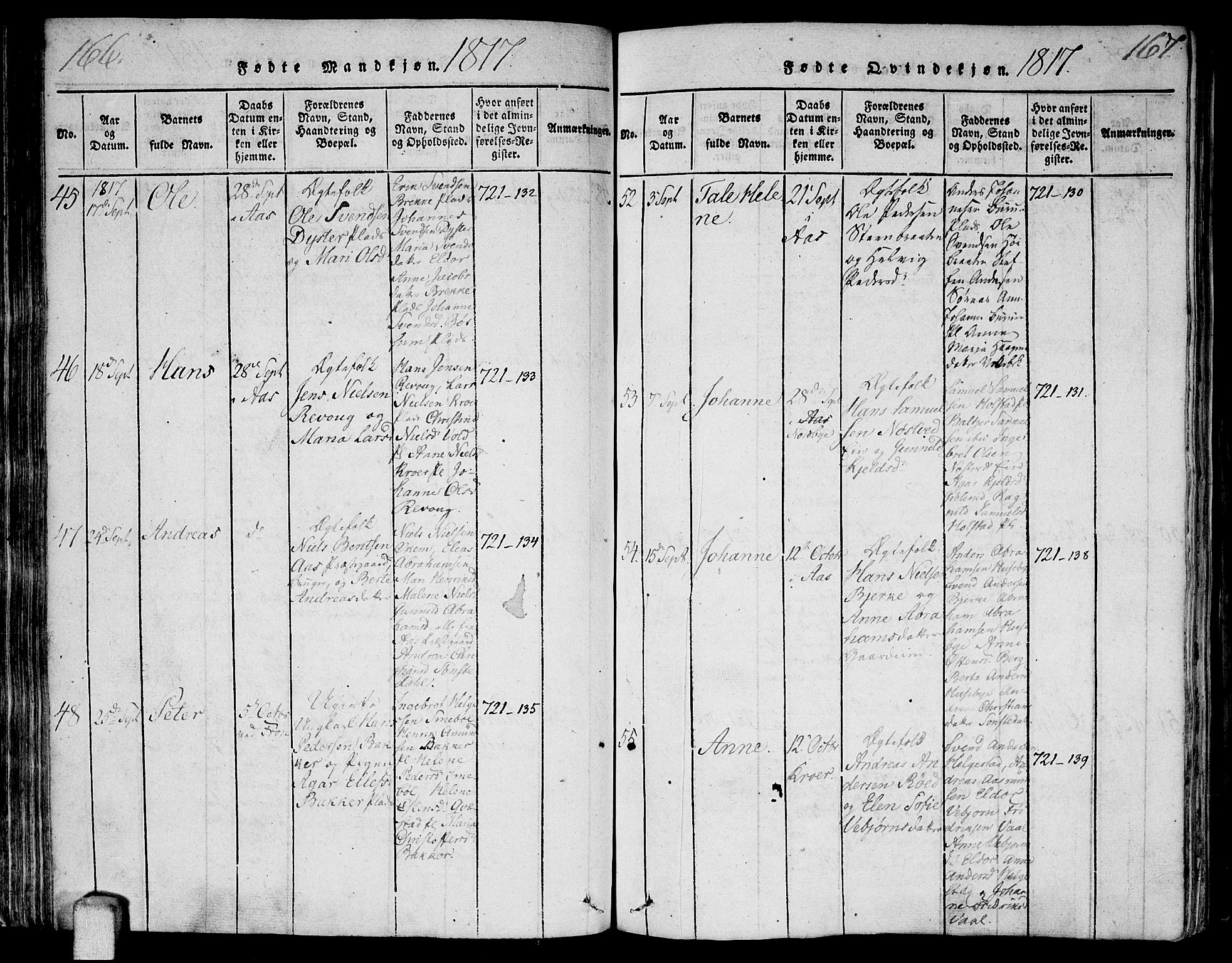 Ås prestekontor Kirkebøker, SAO/A-10894/F/Fa/L0003: Parish register (official) no. I 3, 1814-1818, p. 166-167