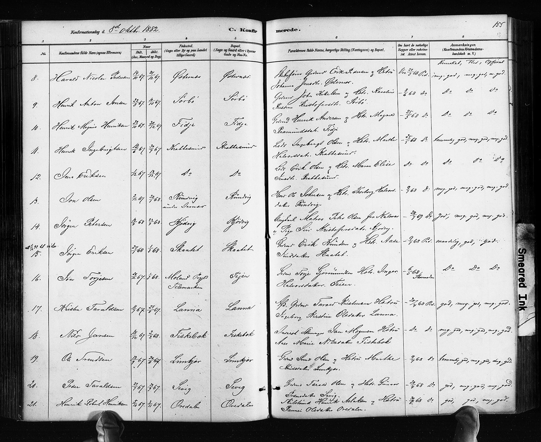 Søndeled sokneprestkontor, SAK/1111-0038/F/Fa/L0004: Parish register (official) no. A 4, 1880-1889, p. 155