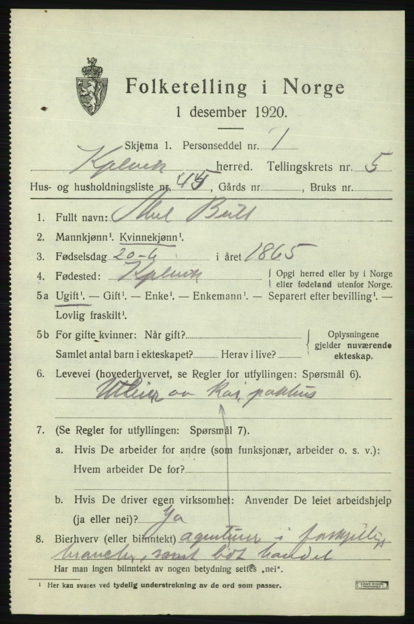 SATØ, 1920 census for Kjelvik, 1920, p. 2857