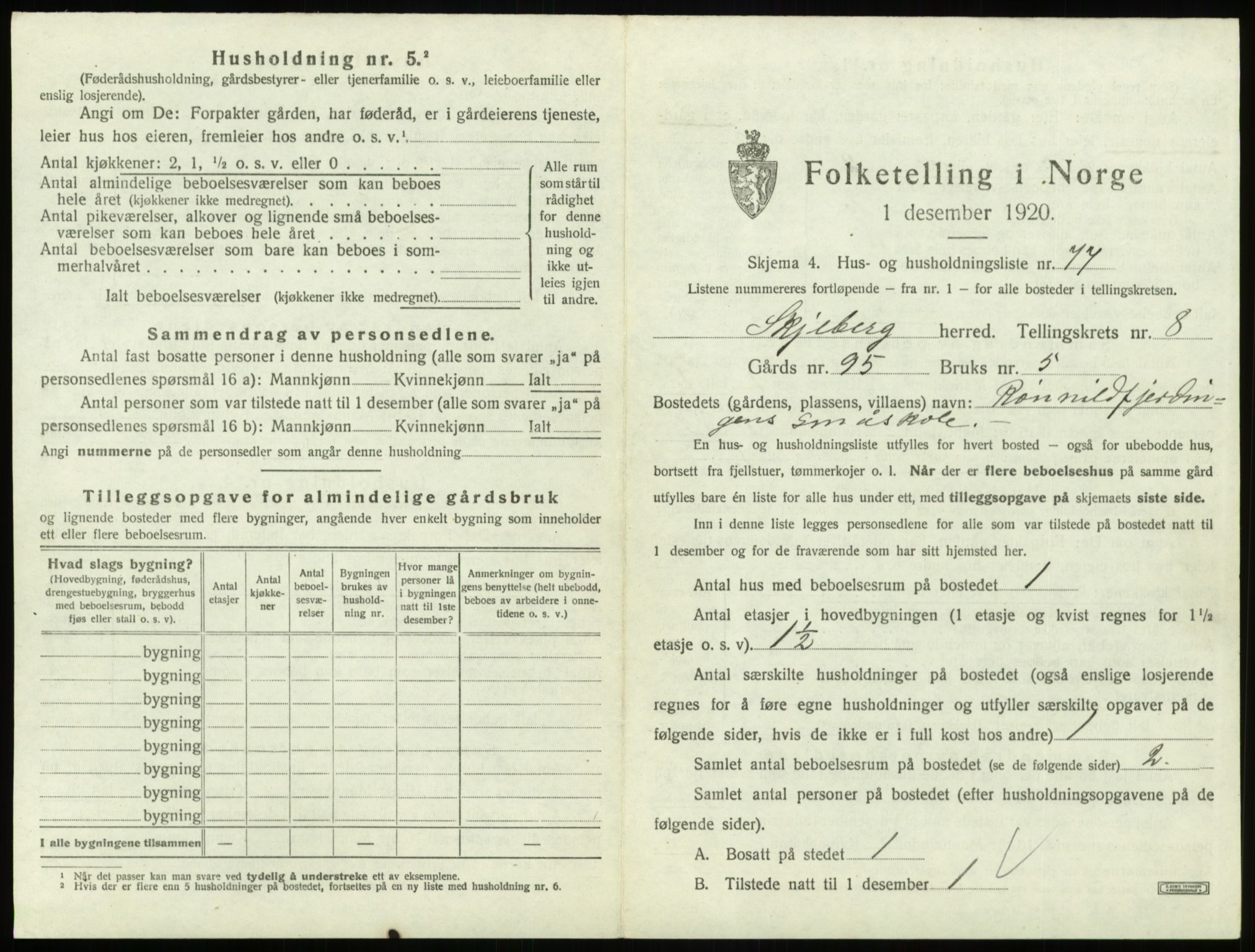 SAO, 1920 census for Skjeberg, 1920, p. 1296