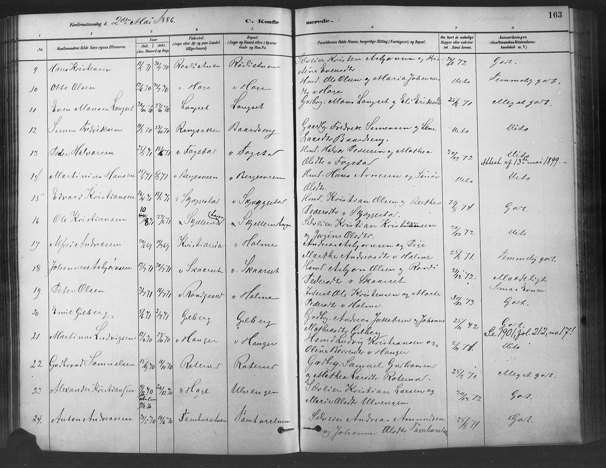 Fåberg prestekontor, AV/SAH-PREST-086/H/Ha/Haa/L0009: Parish register (official) no. 9, 1879-1898, p. 163