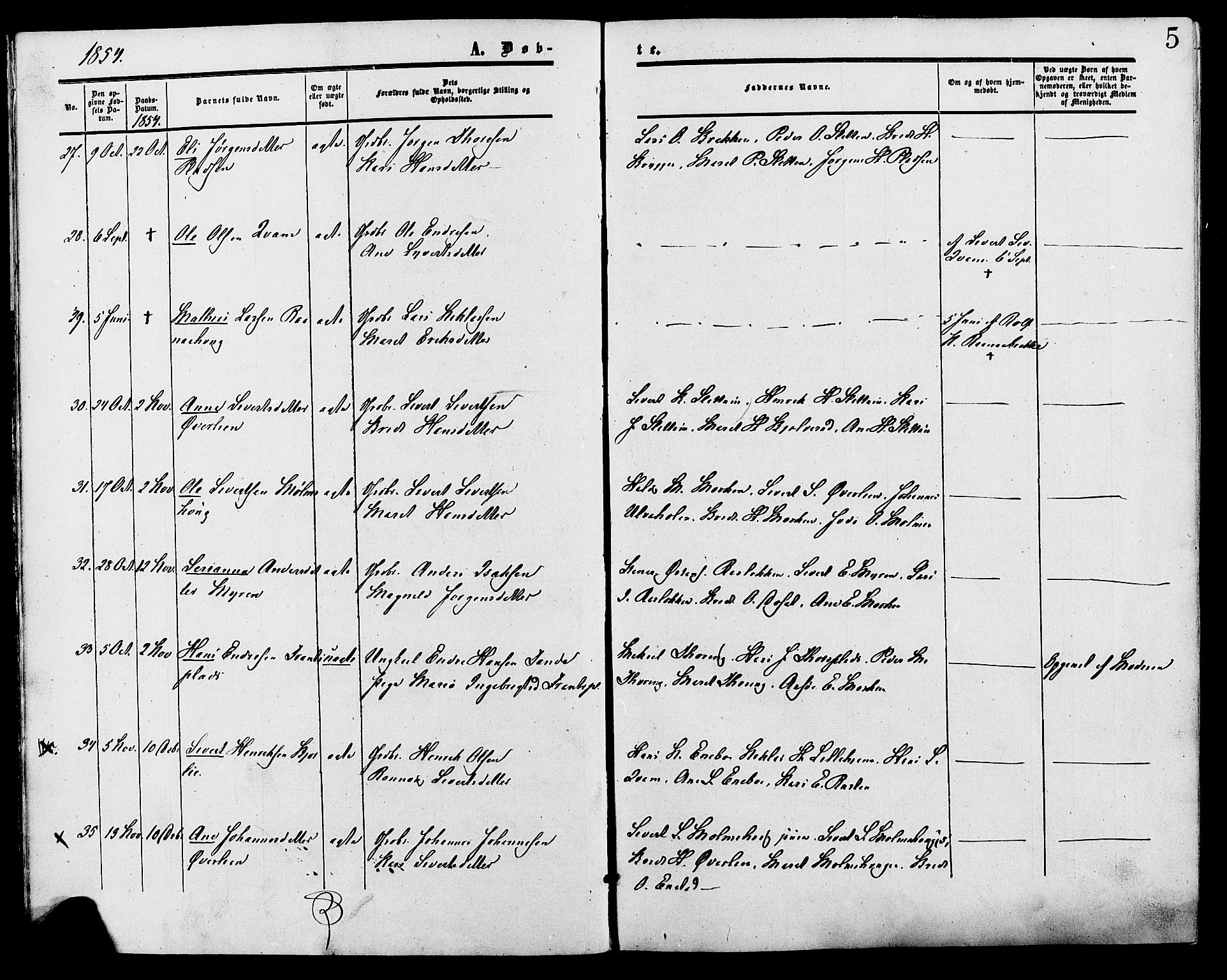 Lesja prestekontor, SAH/PREST-068/H/Ha/Haa/L0009: Parish register (official) no. 9, 1854-1889, p. 5