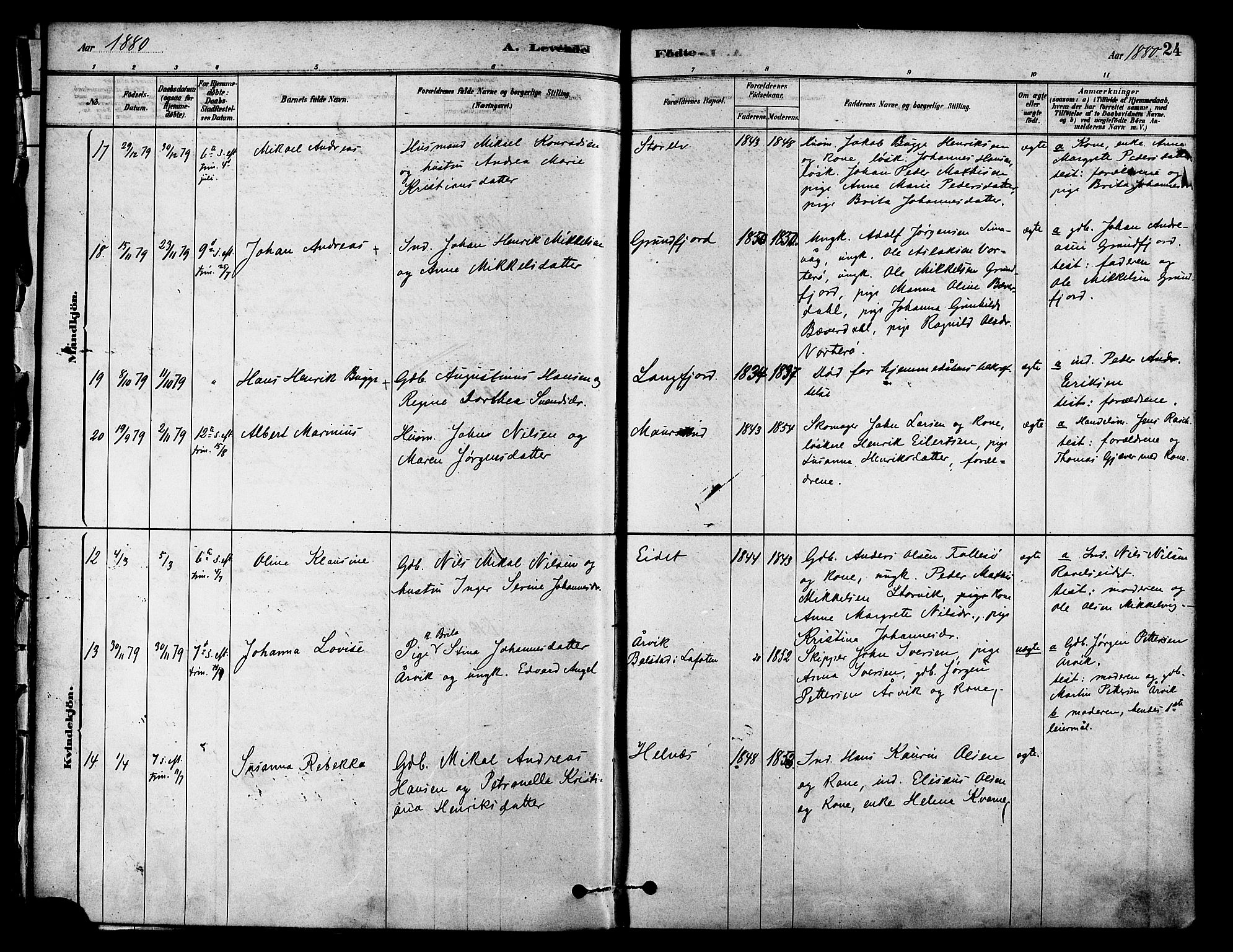 Skjervøy sokneprestkontor, AV/SATØ-S-1300/H/Ha/Haa/L0009kirke: Parish register (official) no. 9, 1878-1887, p. 24