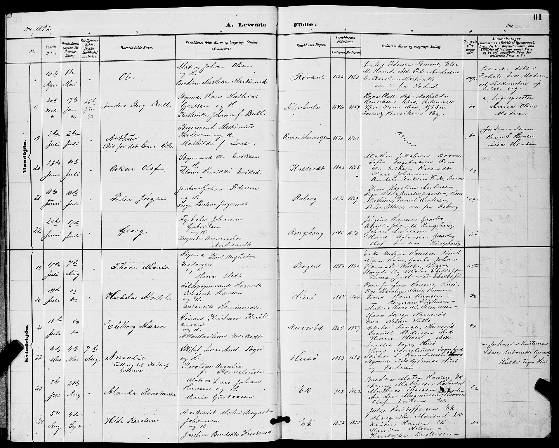 Sem kirkebøker, AV/SAKO-A-5/G/Gb/L0002: Parish register (copy) no. II 2, 1886-1899, p. 61