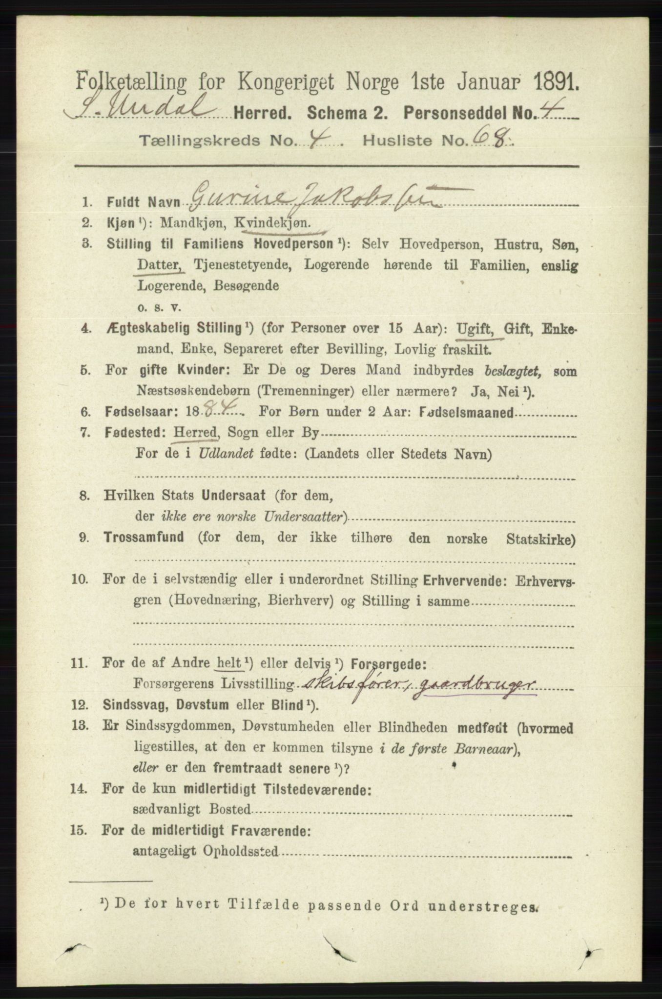 RA, 1891 census for 1029 Sør-Audnedal, 1891, p. 1773