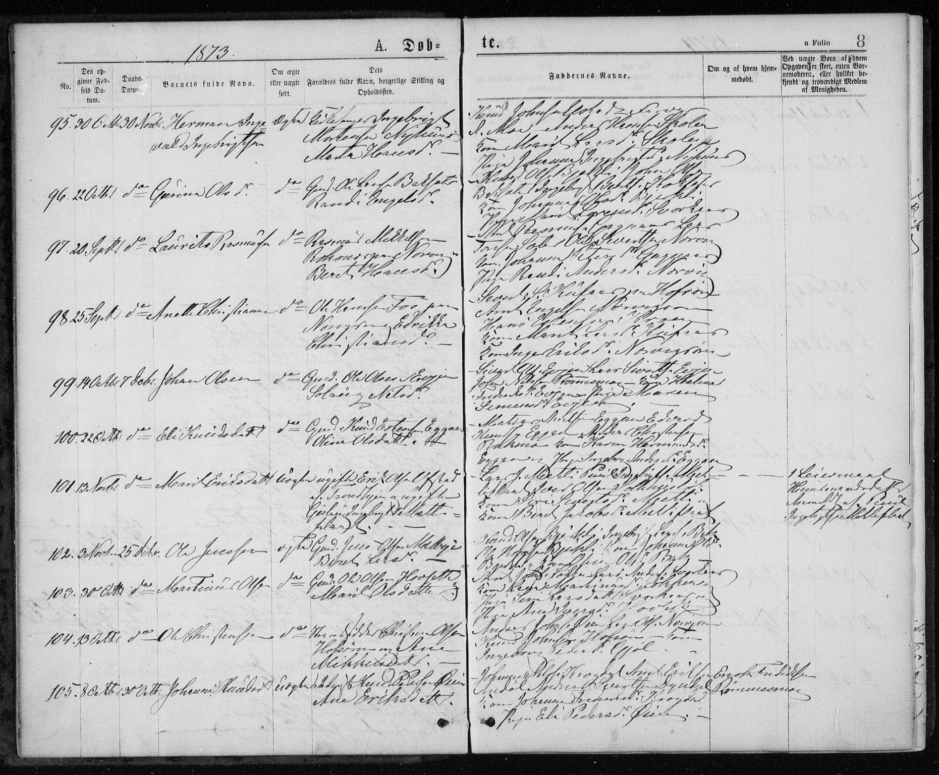 Ministerialprotokoller, klokkerbøker og fødselsregistre - Sør-Trøndelag, AV/SAT-A-1456/668/L0817: Parish register (copy) no. 668C06, 1873-1884, p. 8