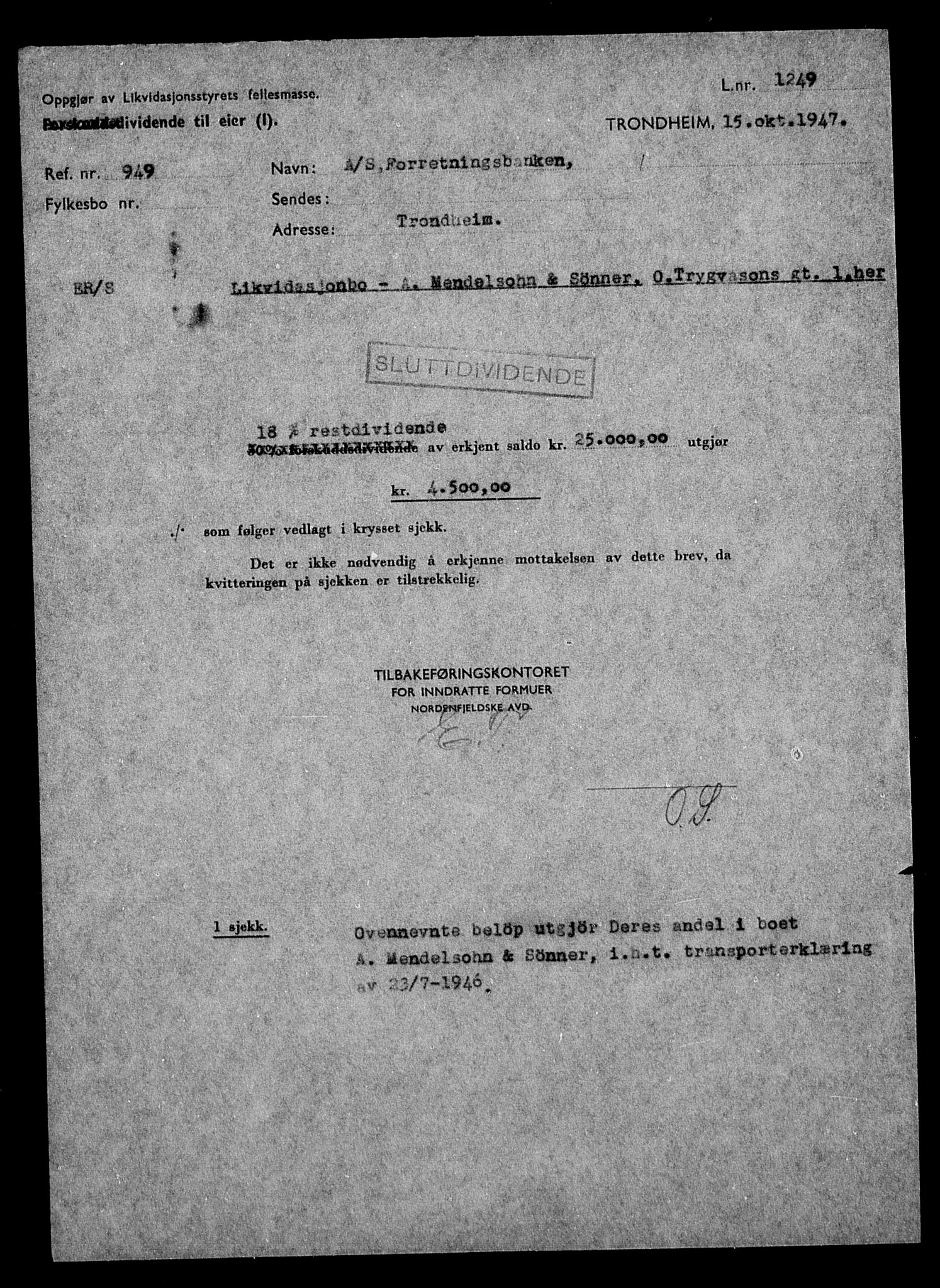 Justisdepartementet, Tilbakeføringskontoret for inndratte formuer, AV/RA-S-1564/H/Hc/Hca/L0904: --, 1945-1947, p. 12