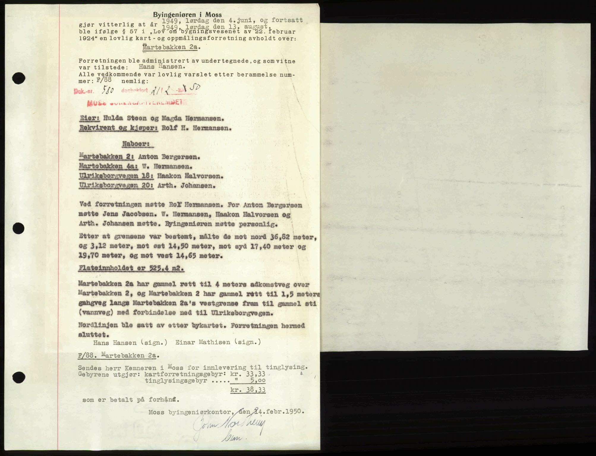 Moss sorenskriveri, SAO/A-10168: Mortgage book no. A25, 1950-1950, Diary no: : 580/1950