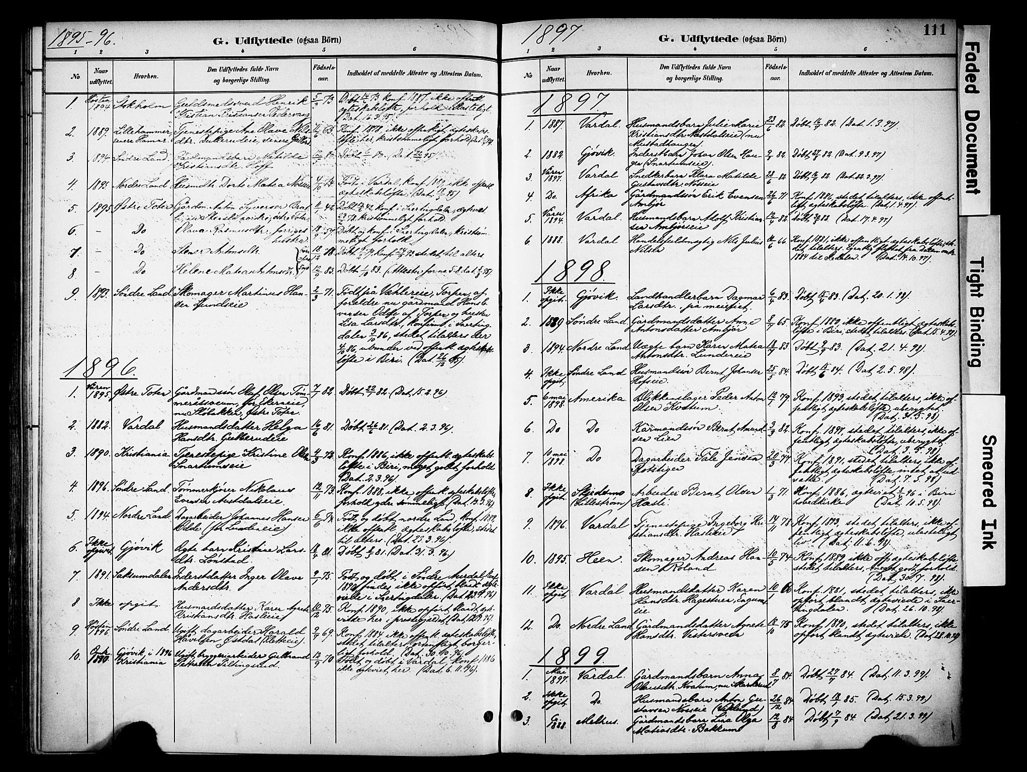 Biri prestekontor, SAH/PREST-096/H/Ha/Haa/L0008: Parish register (official) no. 8, 1894-1901, p. 111