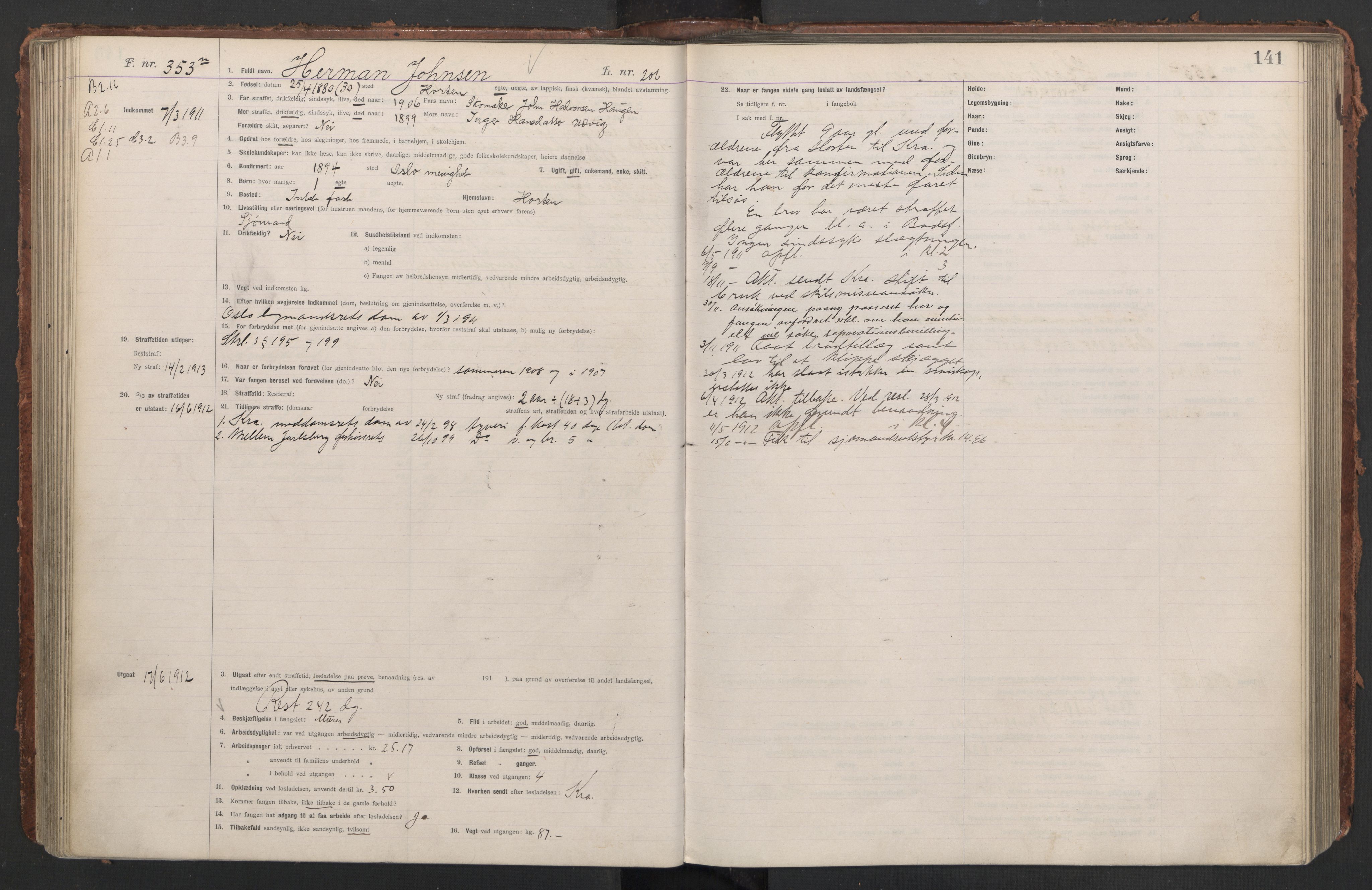 Botsfengslet, AV/RA-S-1539/D/Db/Dbb/L0044: 213n - 553n, 1910-1912, p. 141