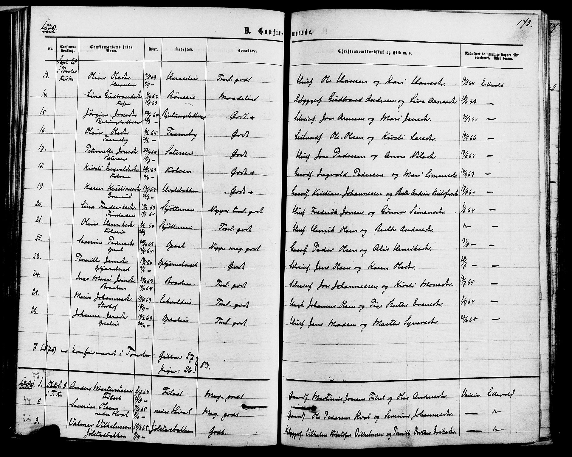 Romedal prestekontor, AV/SAH-PREST-004/K/L0006: Parish register (official) no. 6, 1866-1886, p. 173