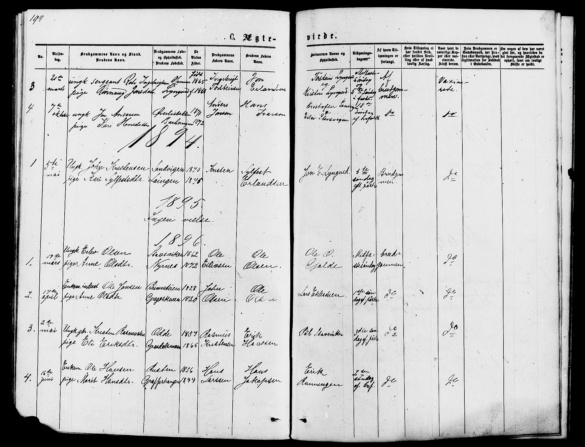 Lom prestekontor, SAH/PREST-070/L/L0005: Parish register (copy) no. 5, 1876-1901, p. 194-195