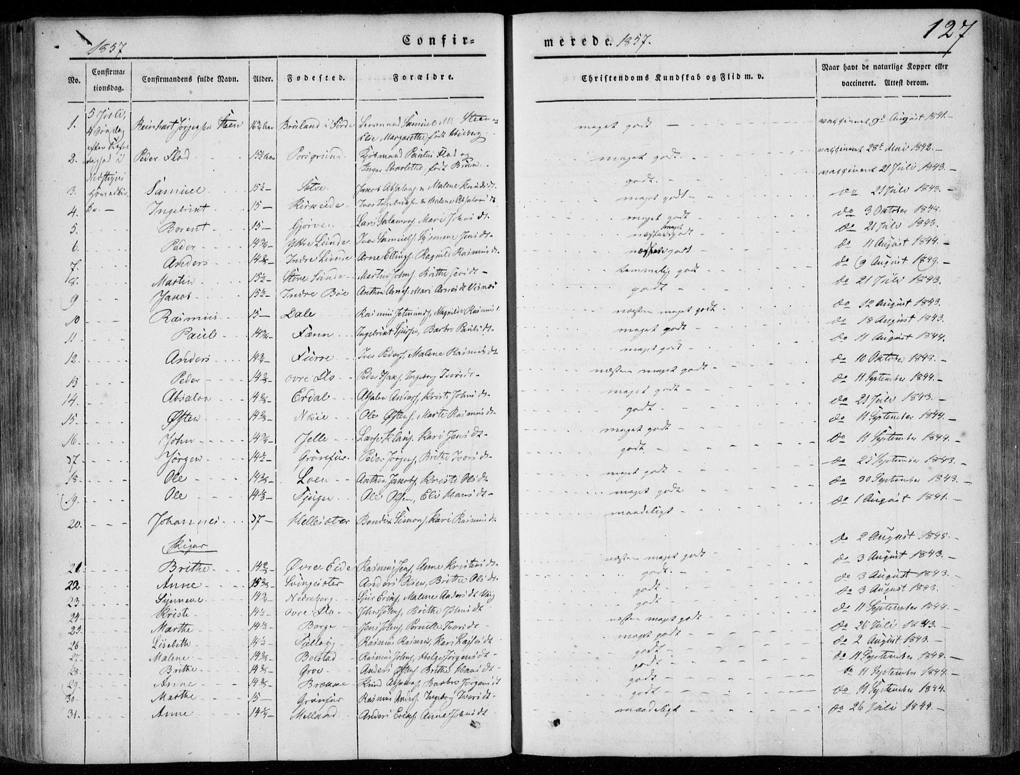 Stryn Sokneprestembete, SAB/A-82501: Parish register (official) no. A 2, 1844-1861, p. 127